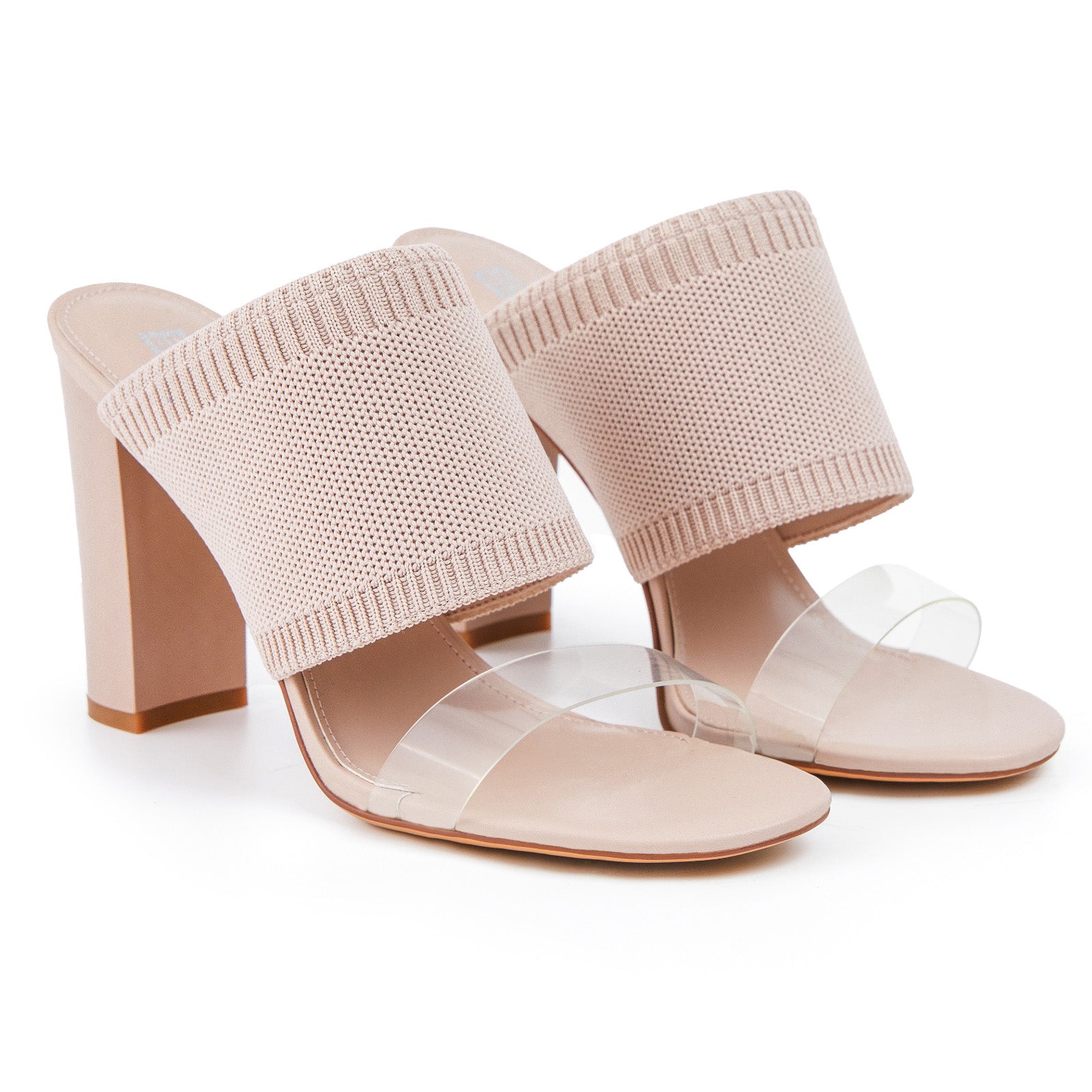 AiciBerllucci -Grace -Nude-Pink   Heels for Women,Knit Transparent Strap Sandals, High Heels Open Toe Slip On Sandals, Transparent Shoes for Women