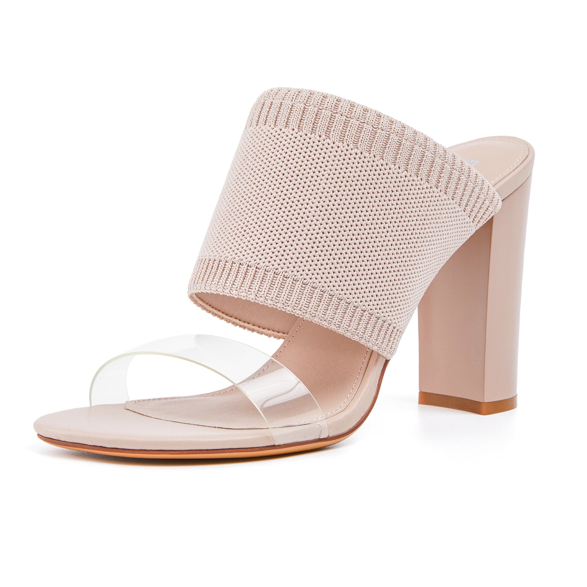 AiciBerllucci -Grace -Nude-Pink   Heels for Women,Knit Transparent Strap Sandals, High Heels Open Toe Slip On Sandals, Transparent Shoes for Women