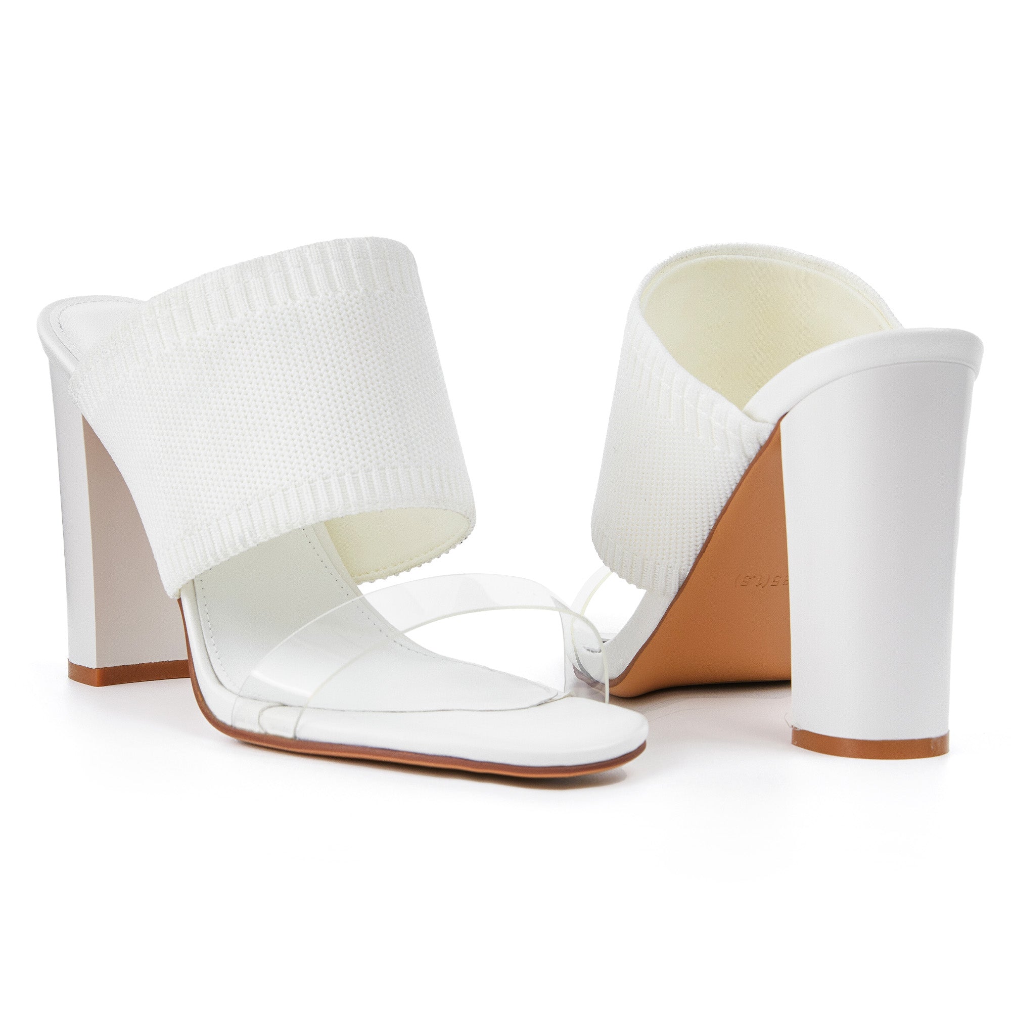 AiciBerllucci -Grace -White  Heels for Women,Knit Transparent Strap Sandals, High Heels Open Toe Slip On Sandals, Transparent Shoes for Women