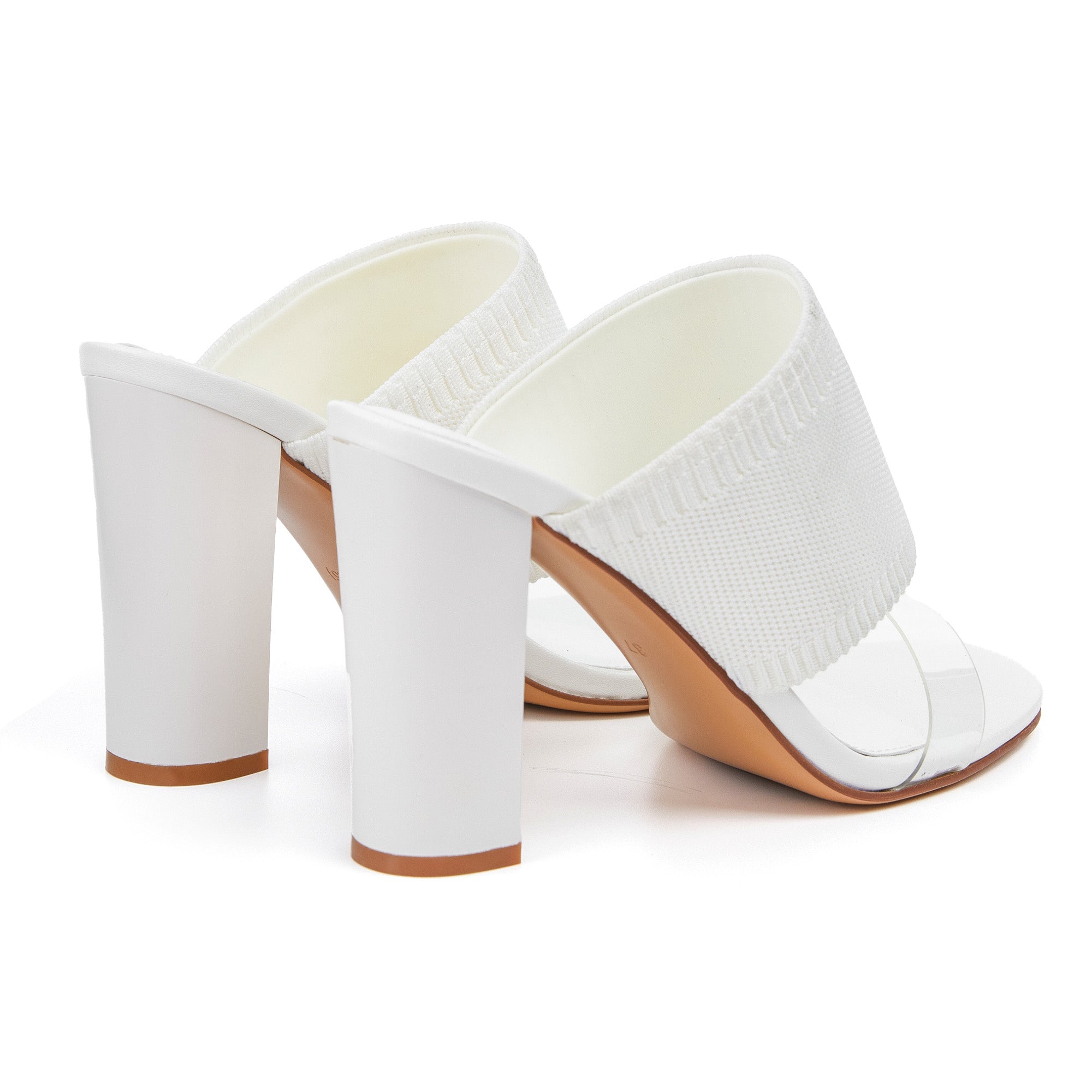 AiciBerllucci -Grace -White  Heels for Women,Knit Transparent Strap Sandals, High Heels Open Toe Slip On Sandals, Transparent Shoes for Women