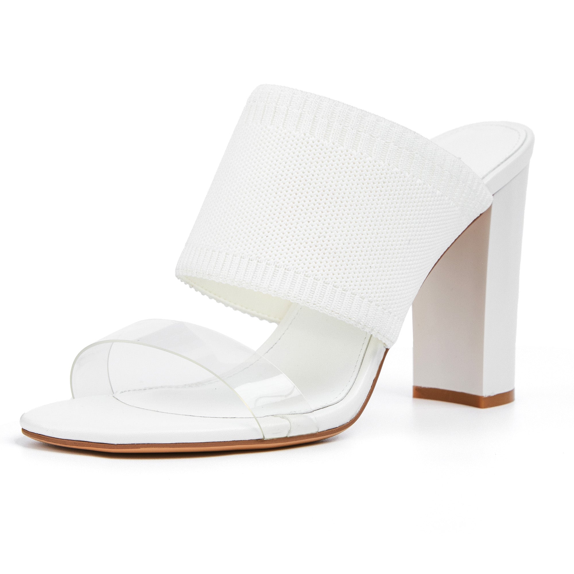 AiciBerllucci -Grace -White  Heels for Women,Knit Transparent Strap Sandals, High Heels Open Toe Slip On Sandals, Transparent Shoes for Women