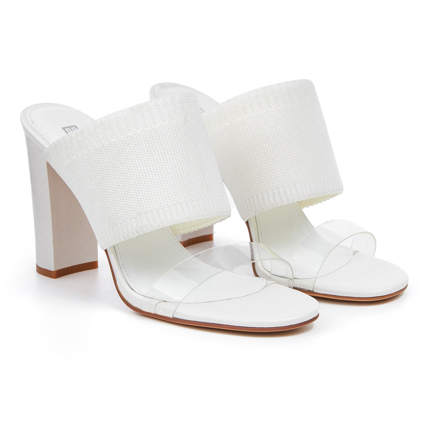 AiciBerllucci -Grace -White  Heels for Women,Knit Transparent Strap Sandals, High Heels Open Toe Slip On Sandals, Transparent Shoes for Women