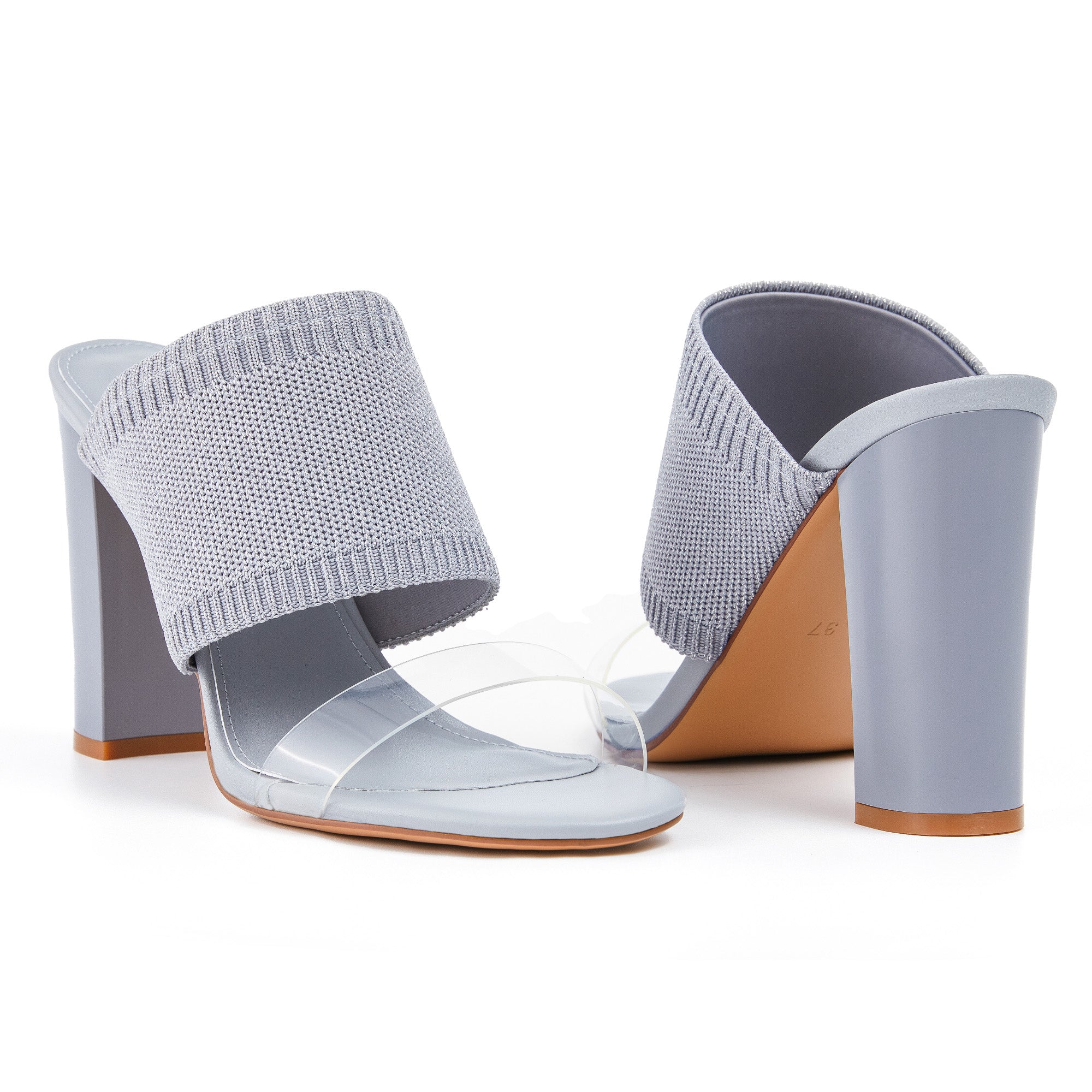 AiciBerllucci -Grace -Sliver Heels for Women,Knit Transparent Strap Sandals, High Heels Open Toe Slip On Sandals, Transparent Shoes for Women