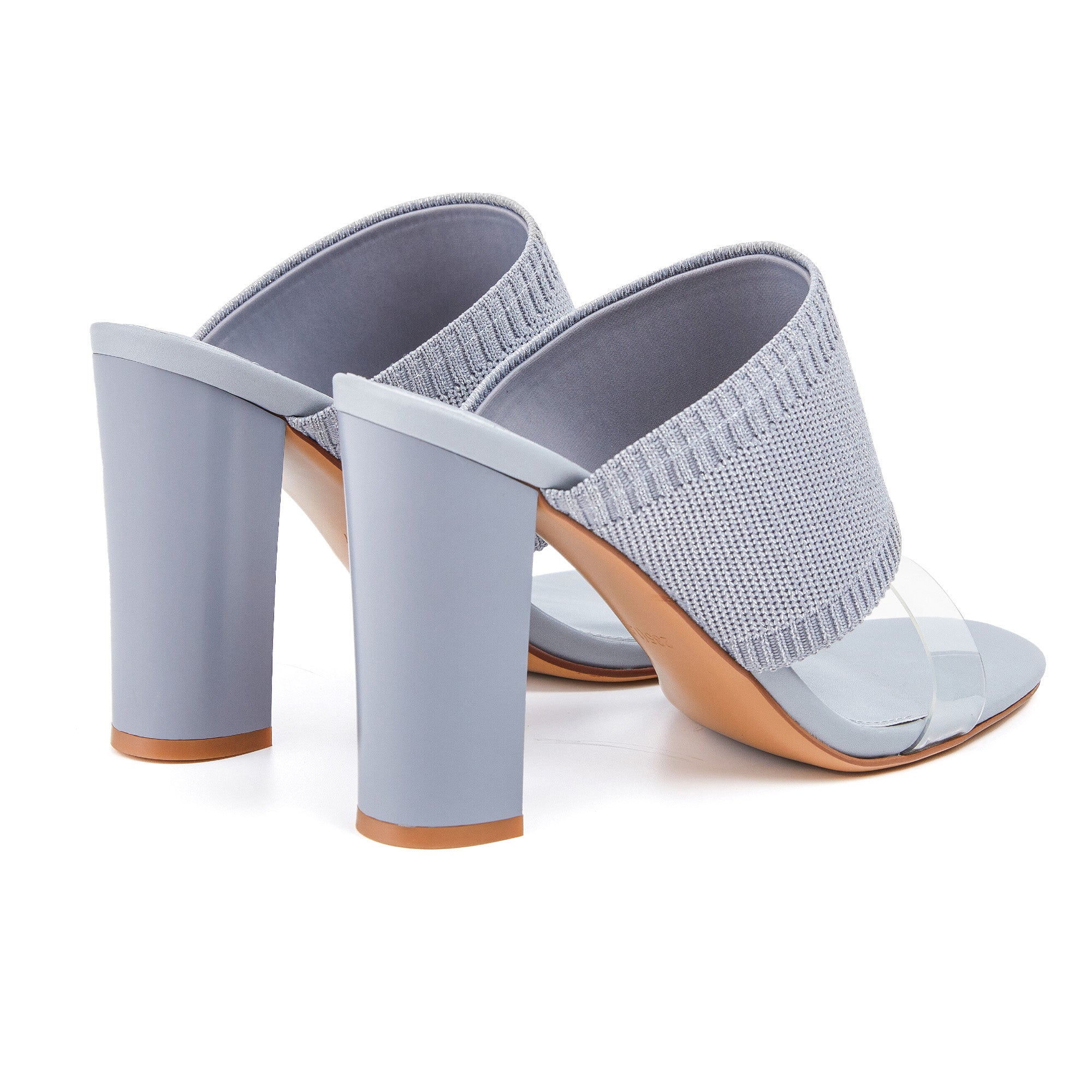 AiciBerllucci -Grace -Sliver Heels for Women,Knit Transparent Strap Sandals, High Heels Open Toe Slip On Sandals, Transparent Shoes for Women