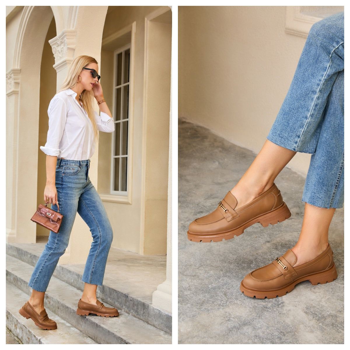 AiciBerllucci Loafers for Women, Business Casual Shoes, Women's Loafers & Slip-Ons, Womens Chunky Loafers Comfortable Platform Loafers for Women PY358A-2512-6.5 Apricot