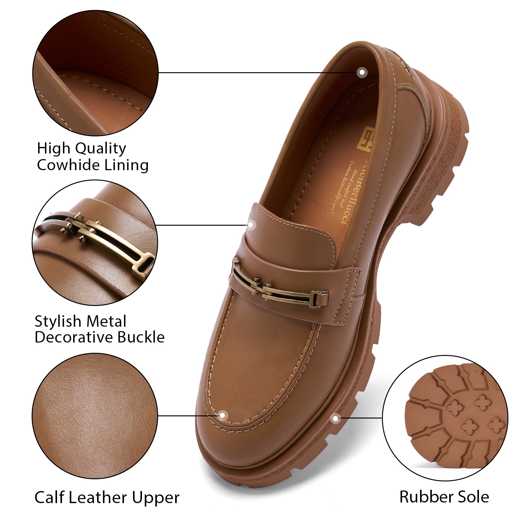 AiciBerllucci Loafers for Women, Business Casual Shoes, Women's Loafers & Slip-Ons, Womens Chunky Loafers Comfortable Platform Loafers for Women PY358A-2512-6.5 Apricot