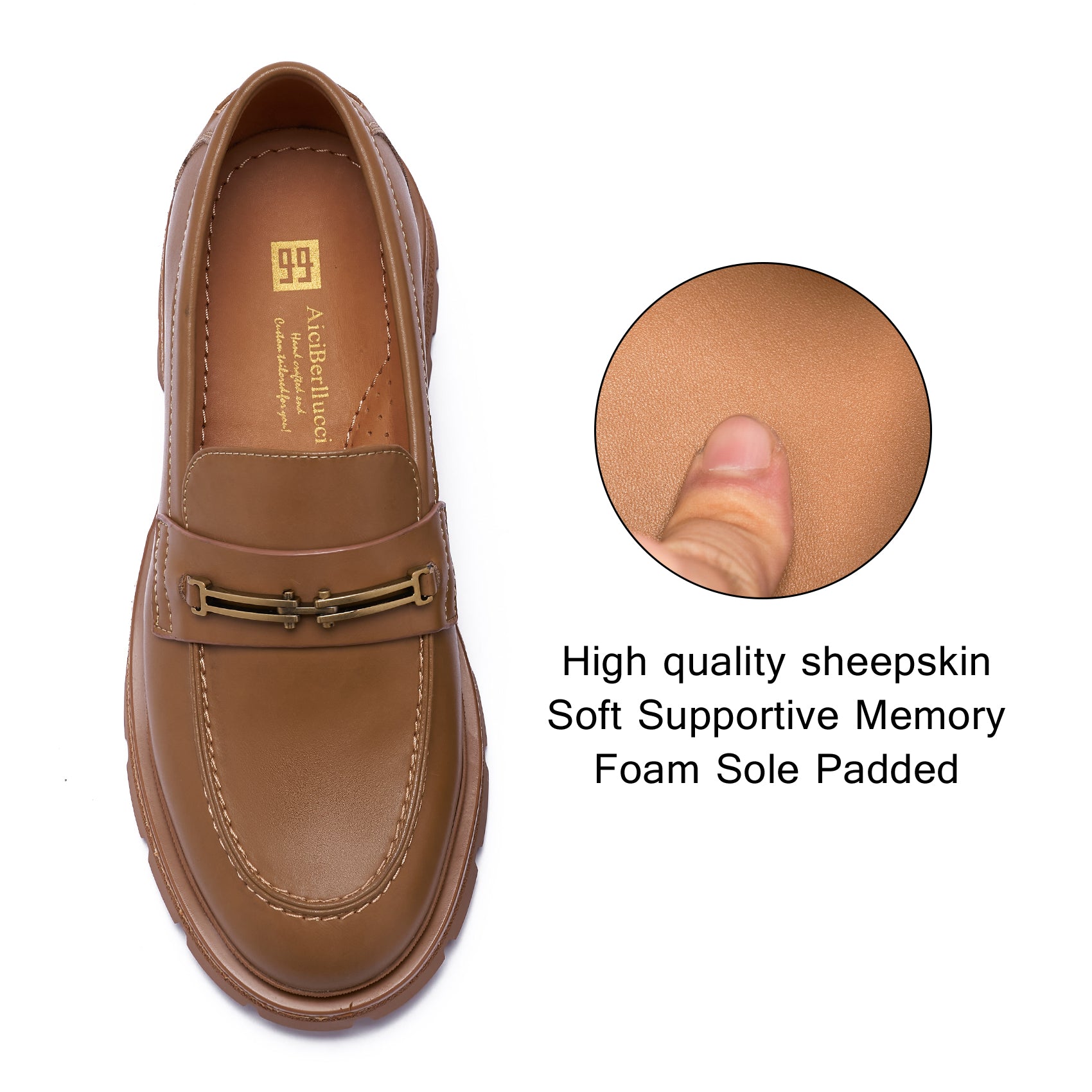 AiciBerllucci Loafers for Women, Business Casual Shoes, Women's Loafers & Slip-Ons, Womens Chunky Loafers Comfortable Platform Loafers for Women PY358A-2512-6.5 Apricot