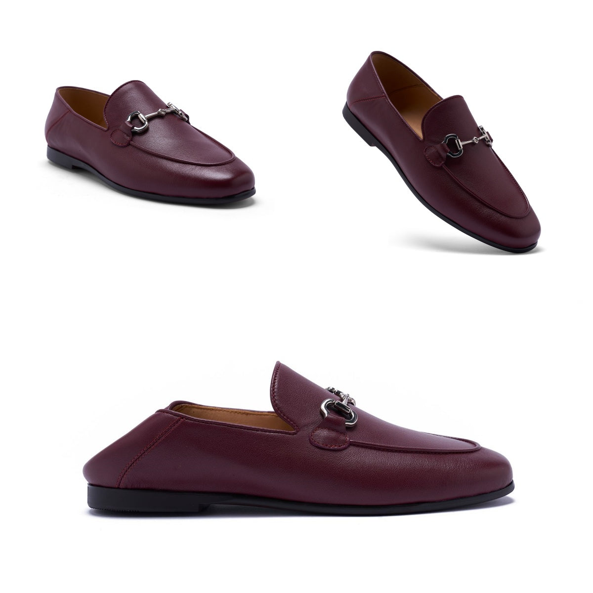 AiciBerllucci Women's Leather Loafer,Casual Loafers Shoes, Slip on Loafers Shoes for Women,Soft Comfort Flat Loafer Shoes for Ladies Burgundy