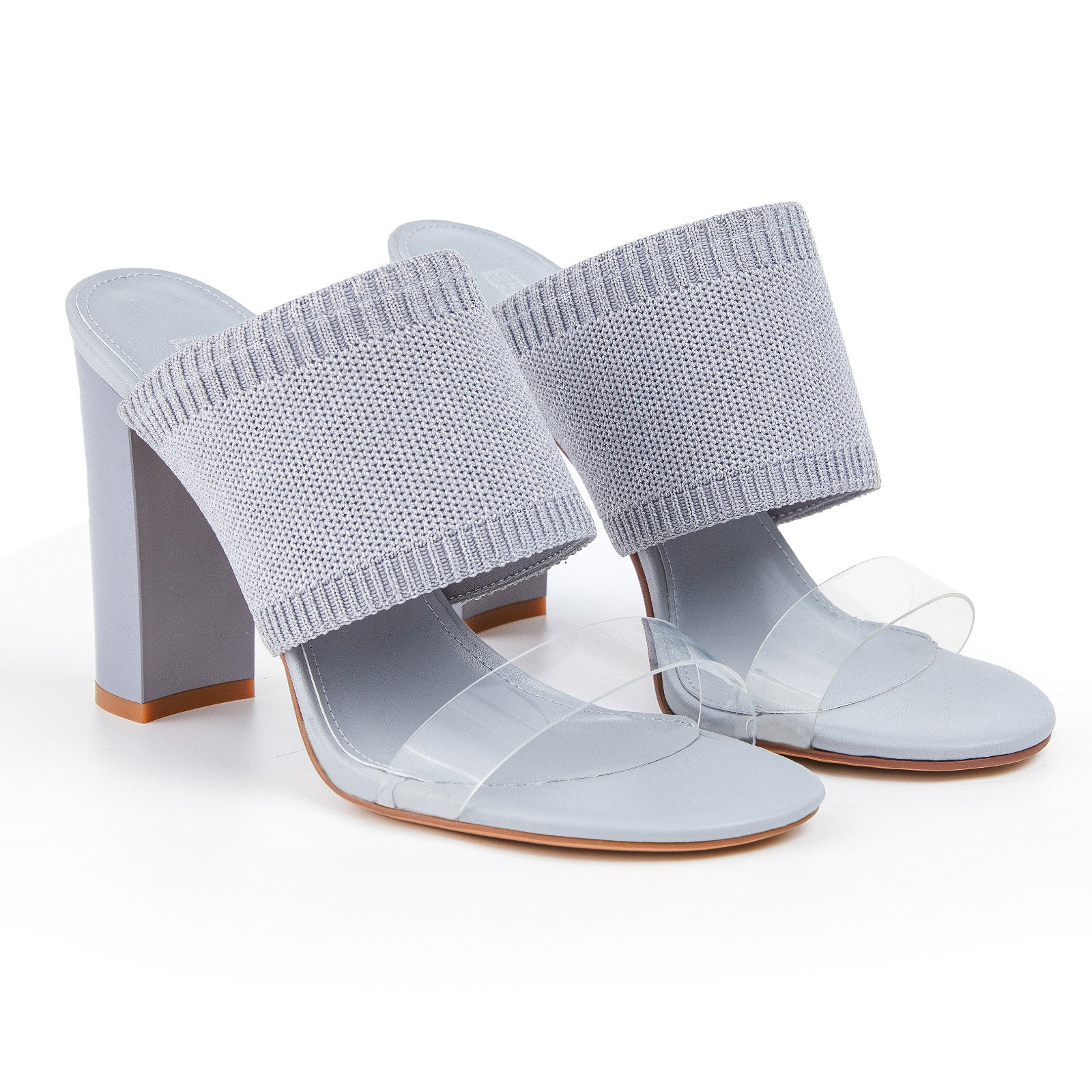 AiciBerllucci -Grace -Sliver Heels for Women,Knit Transparent Strap Sandals, High Heels Open Toe Slip On Sandals, Transparent Shoes for Women