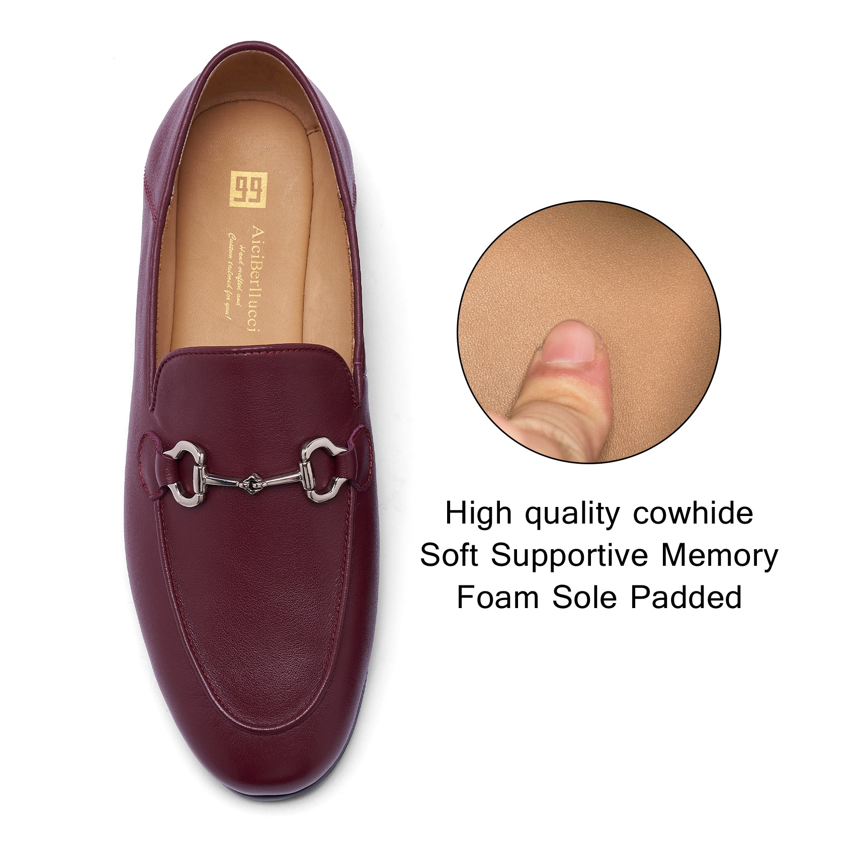 AiciBerllucci Women's Leather Loafer,Casual Loafers Shoes, Slip on Loafers Shoes for Women,Soft Comfort Flat Loafer Shoes for Ladies Burgundy