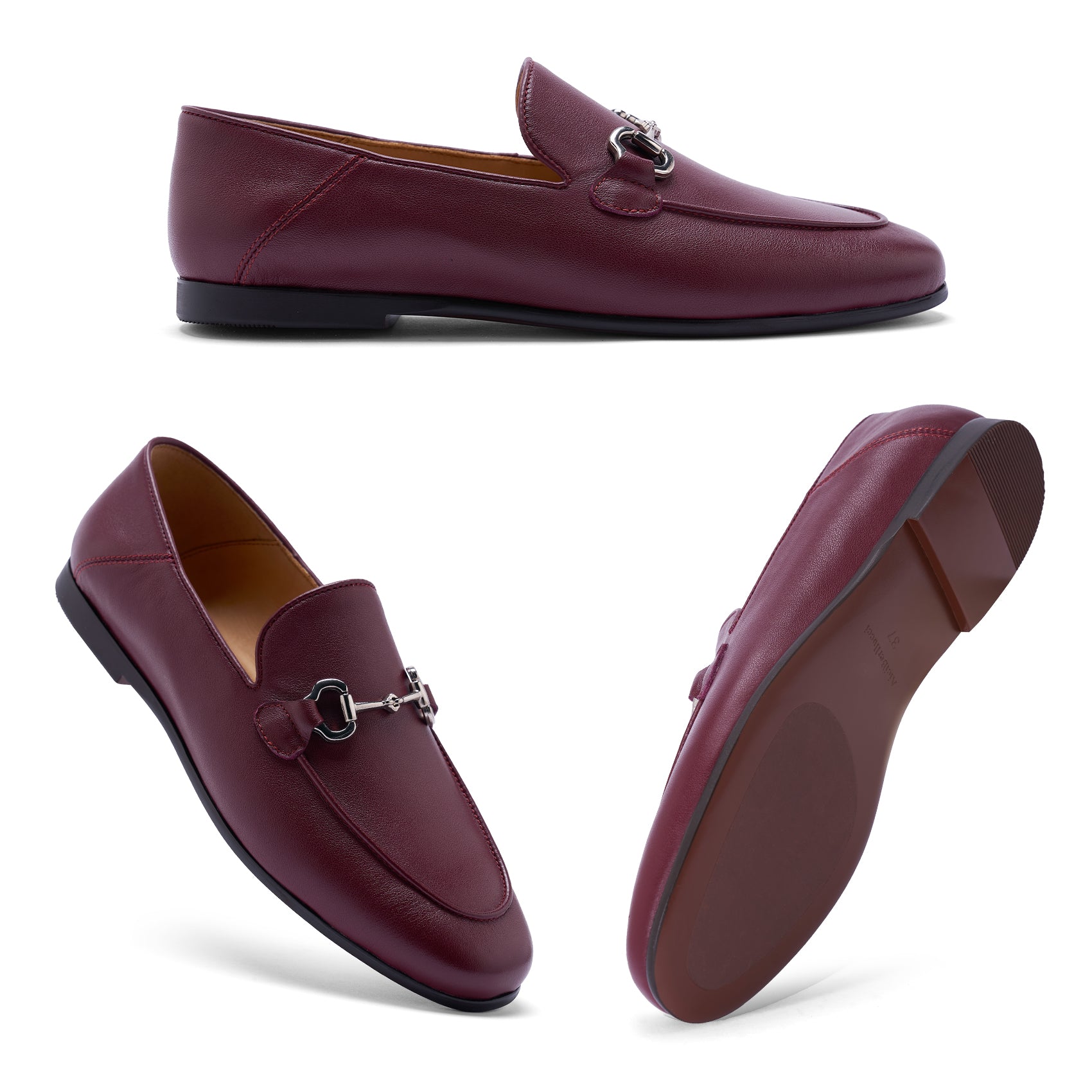AiciBerllucci Women's Leather Loafer,Casual Loafers Shoes, Slip on Loafers Shoes for Women,Soft Comfort Flat Loafer Shoes for Ladies Burgundy