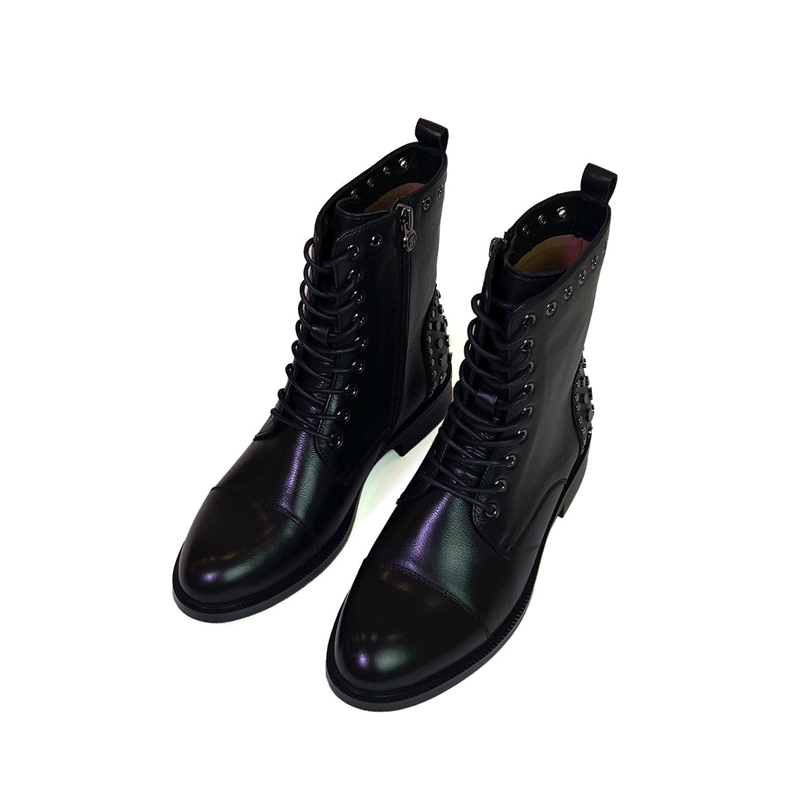 AiciBerllucci Nakita2 Winter Dress Boots for Women,Women's Low Heel Boot,Fashion Leather Lace-Up Boots Tall,Zippers Round Toe Booties Shoes Combat Boot