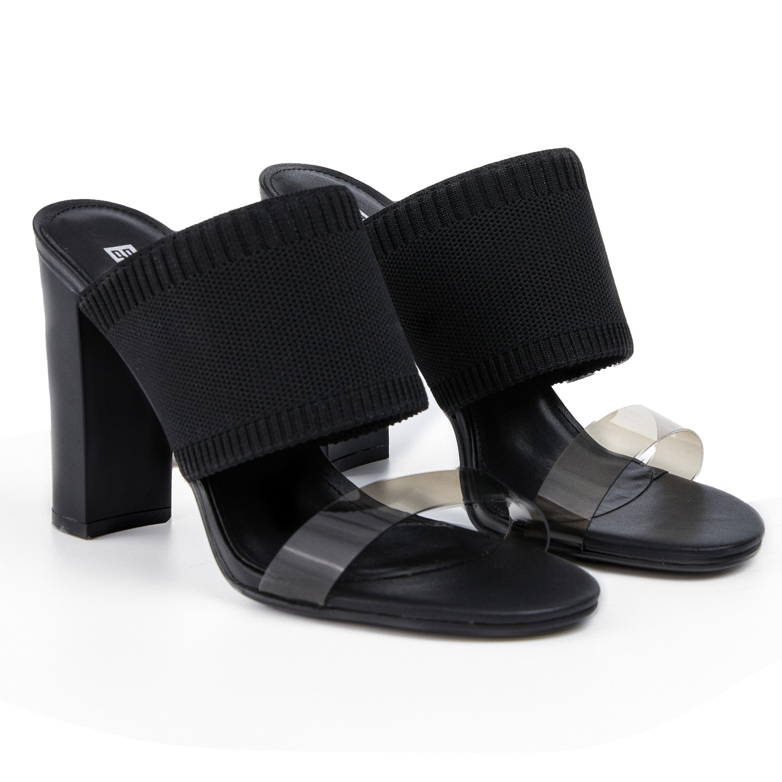 AiciBerllucci -Grace -Black  Heels for Women,Knit Transparent Strap Sandals, High Heels Open Toe Slip On Sandals, Transparent Shoes for Women