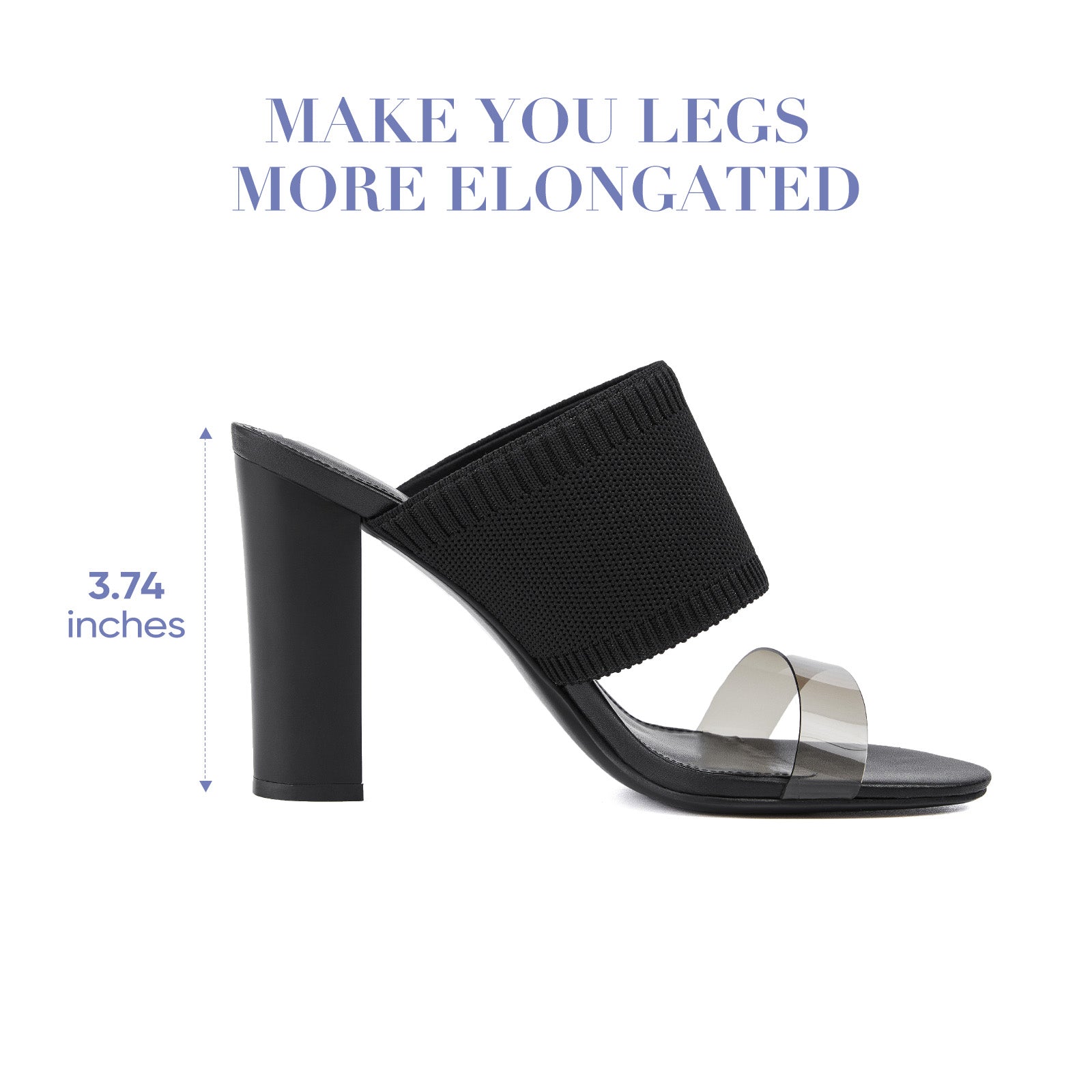 AiciBerllucci -Grace -Black  Heels for Women,Knit Transparent Strap Sandals, High Heels Open Toe Slip On Sandals, Transparent Shoes for Women