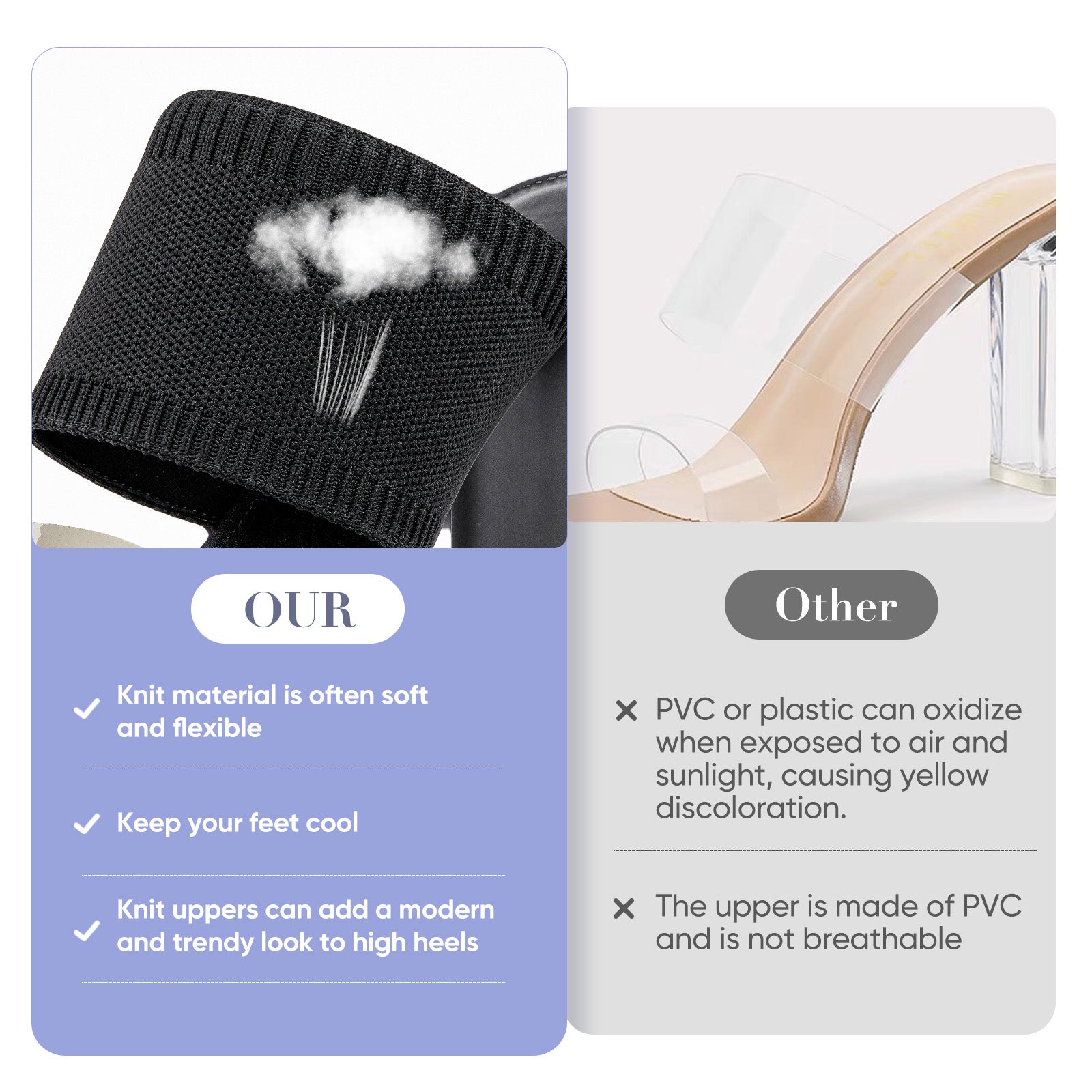 AiciBerllucci -Grace -Black  Heels for Women,Knit Transparent Strap Sandals, High Heels Open Toe Slip On Sandals, Transparent Shoes for Women