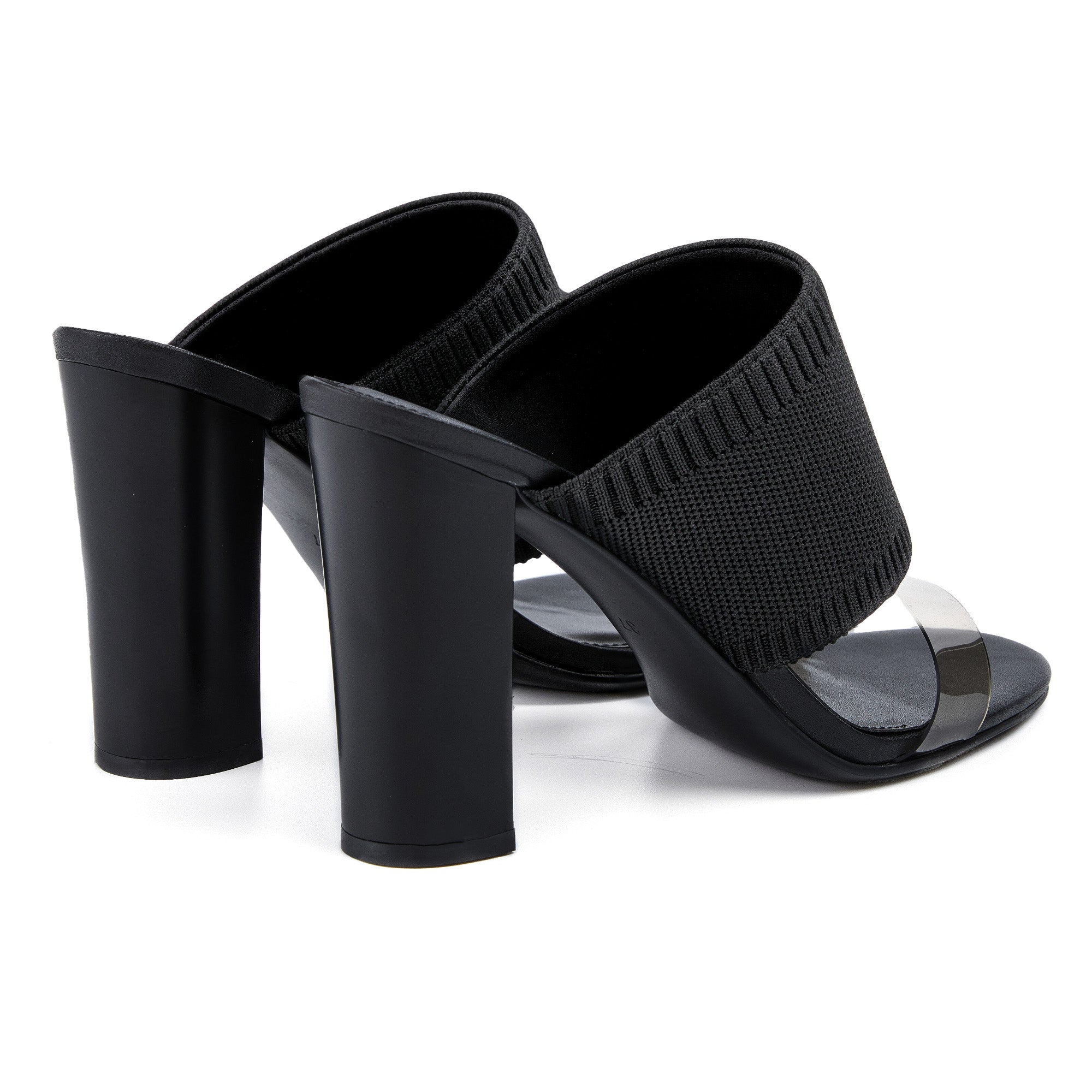 AiciBerllucci -Grace -Black  Heels for Women,Knit Transparent Strap Sandals, High Heels Open Toe Slip On Sandals, Transparent Shoes for Women