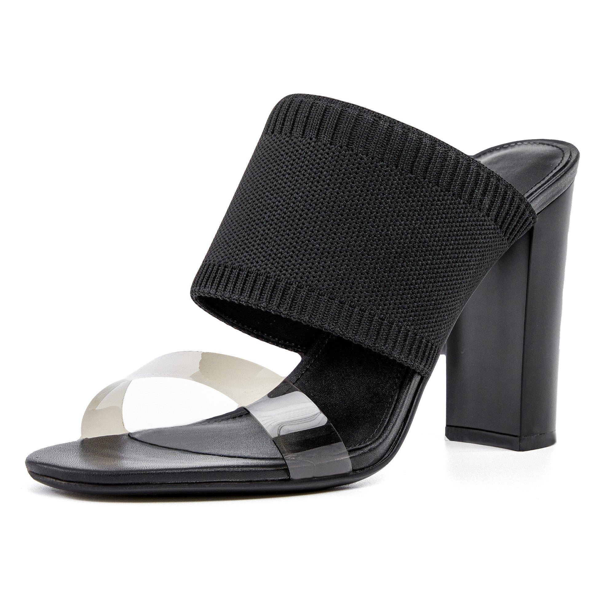 AiciBerllucci -Grace -Black  Heels for Women,Knit Transparent Strap Sandals, High Heels Open Toe Slip On Sandals, Transparent Shoes for Women