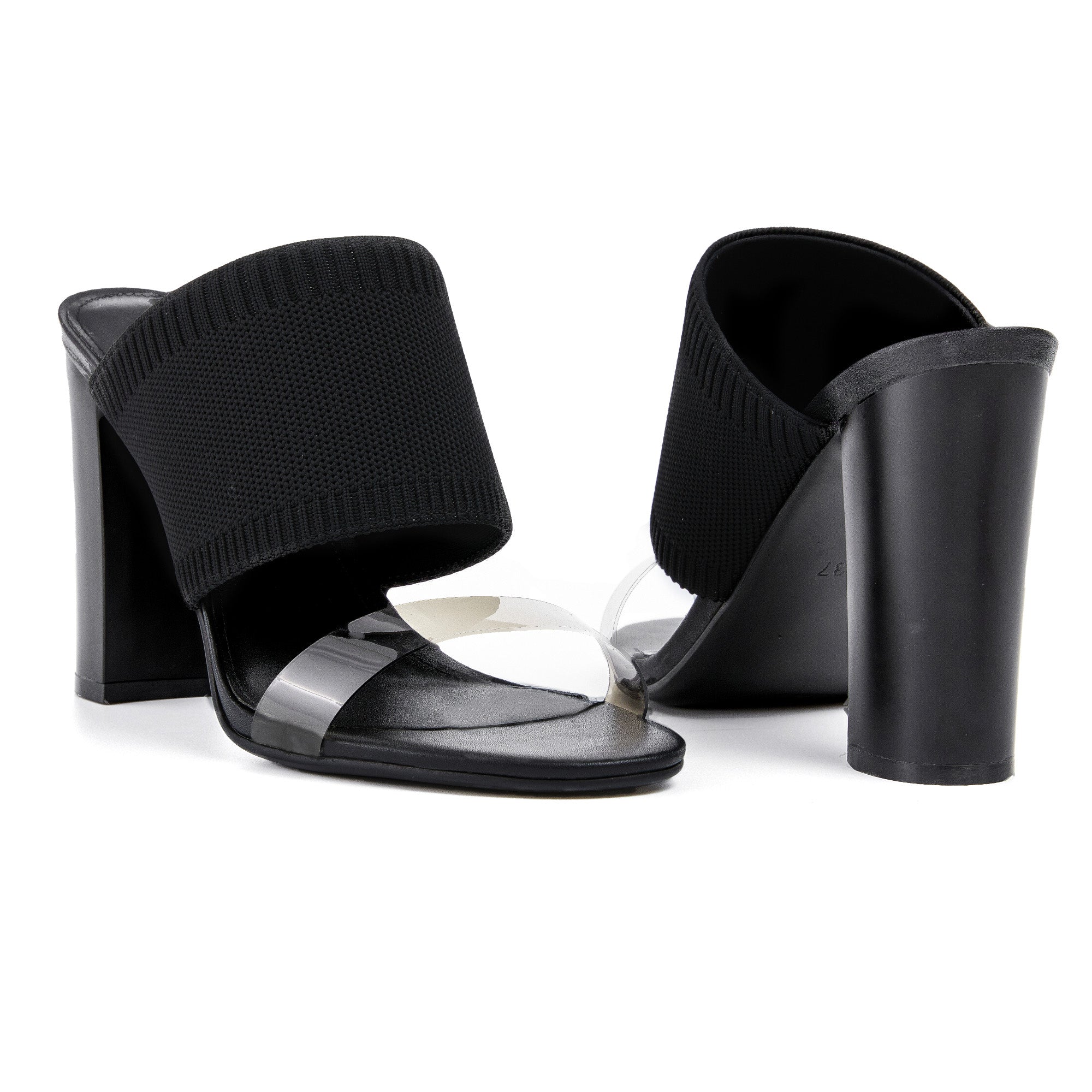 AiciBerllucci -Grace -Black  Heels for Women,Knit Transparent Strap Sandals, High Heels Open Toe Slip On Sandals, Transparent Shoes for Women