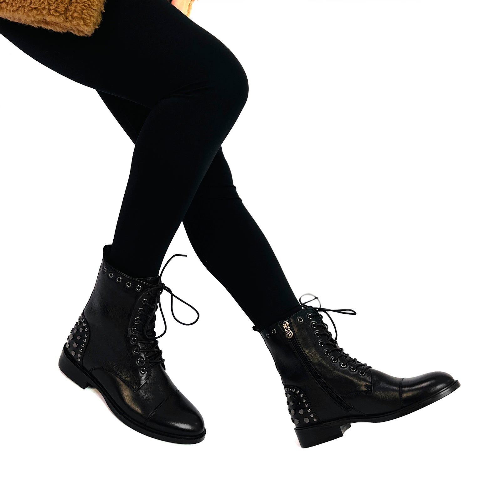 AiciBerllucci Nakita2 Winter Dress Boots for Women,Women's Low Heel Boot,Fashion Leather Lace-Up Boots Tall,Zippers Round Toe Booties Shoes Combat Boot