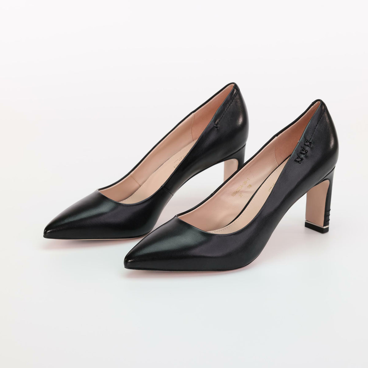AiciBerllucci Black Sheepskin Leather & Sheepskin lining-Bella-Women Pumps Shoes Closed Toe Mid Heels Pointed Toe Heel Office Business Heels Comfortable Leather Pumps for Women