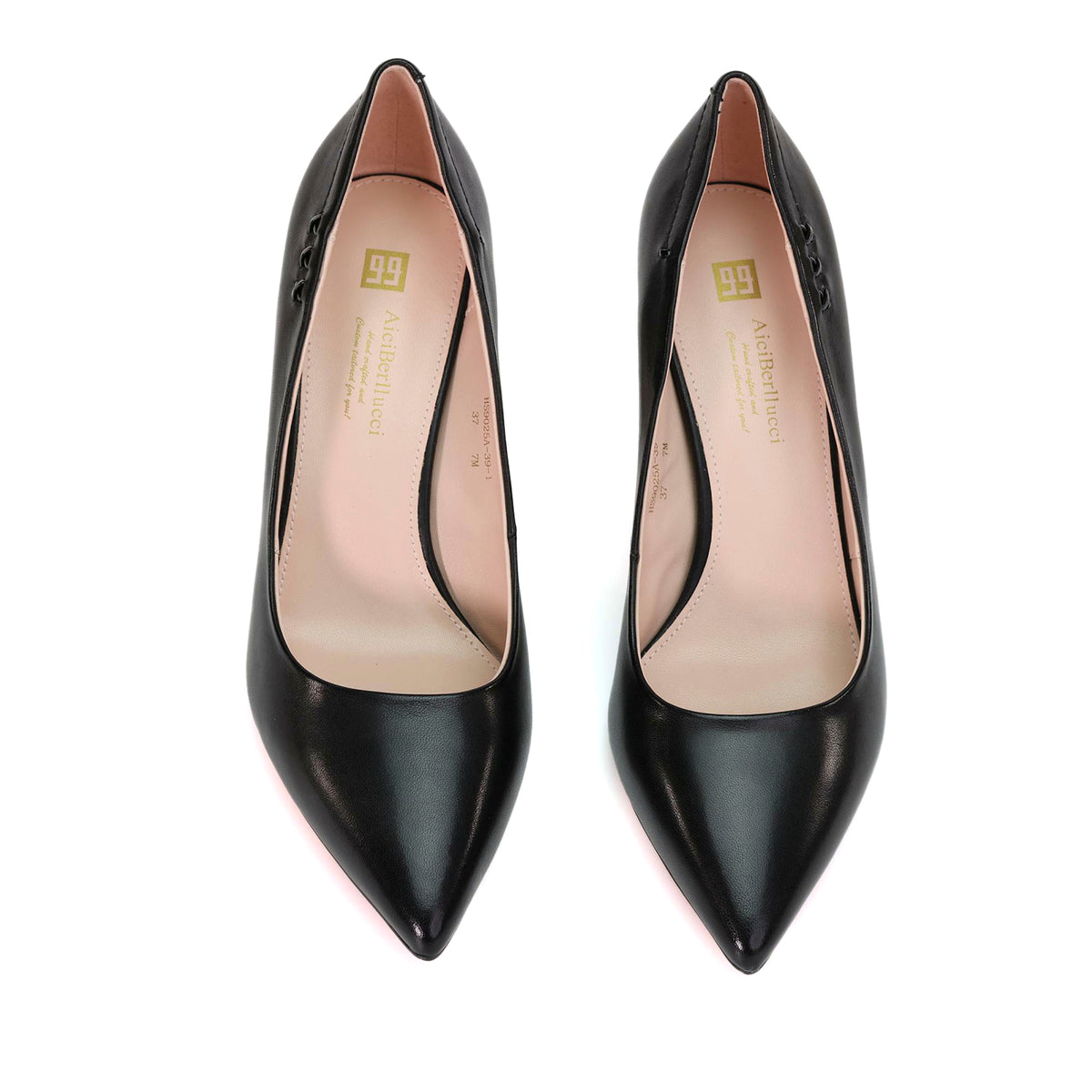 AiciBerllucci Black Sheepskin Leather & Sheepskin lining-Bella-Women Pumps Shoes Closed Toe Mid Heels Pointed Toe Heel Office Business Heels Comfortable Leather Pumps for Women