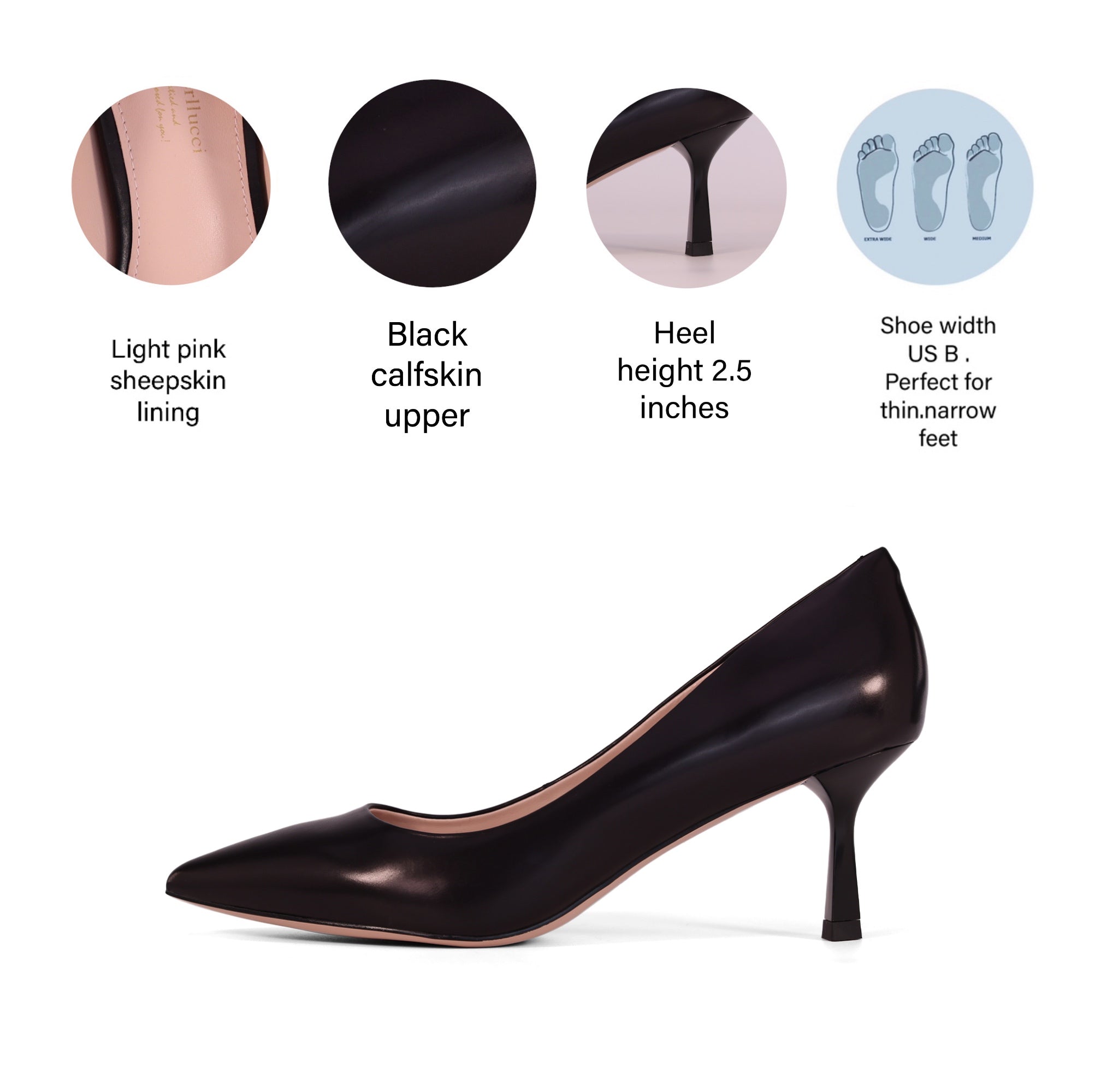 AiciBerllucci Renee calfskin leather pump Women Pointed Toe Pumps – These heels boast a sharp, elegant pointed toe and a slender 2.5-inch stiletto that adds a refined boost to any look