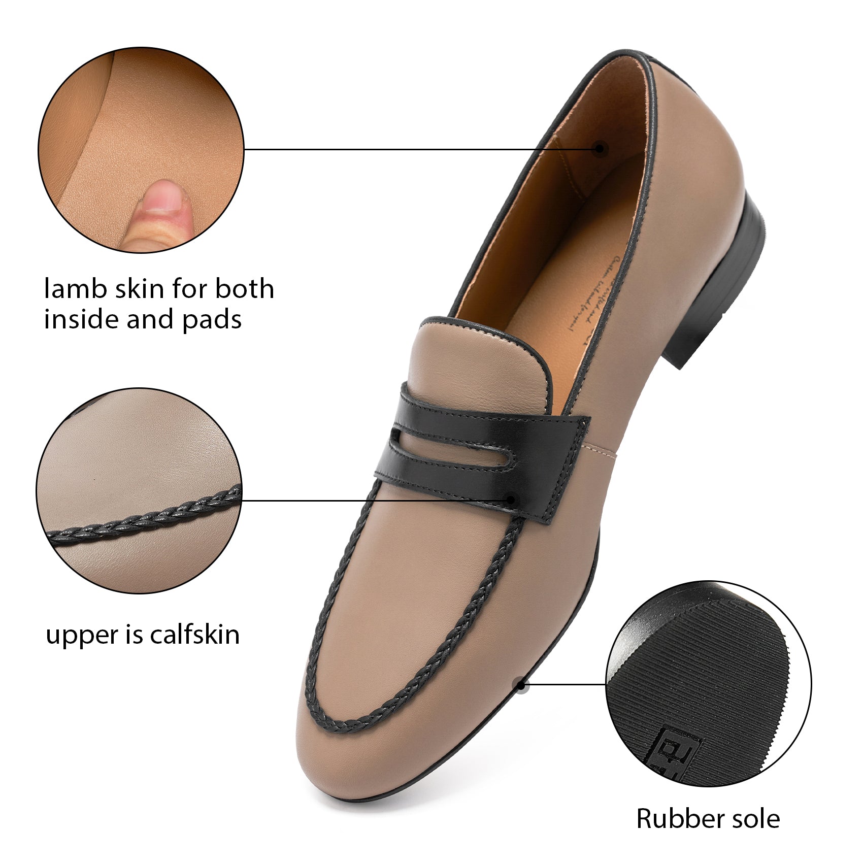 AiciBerllucci  Loraine Penny Loafers for Women Comfort Flat Shoes Slip-on Women Loafers Shoes Casual  Apricot/Black