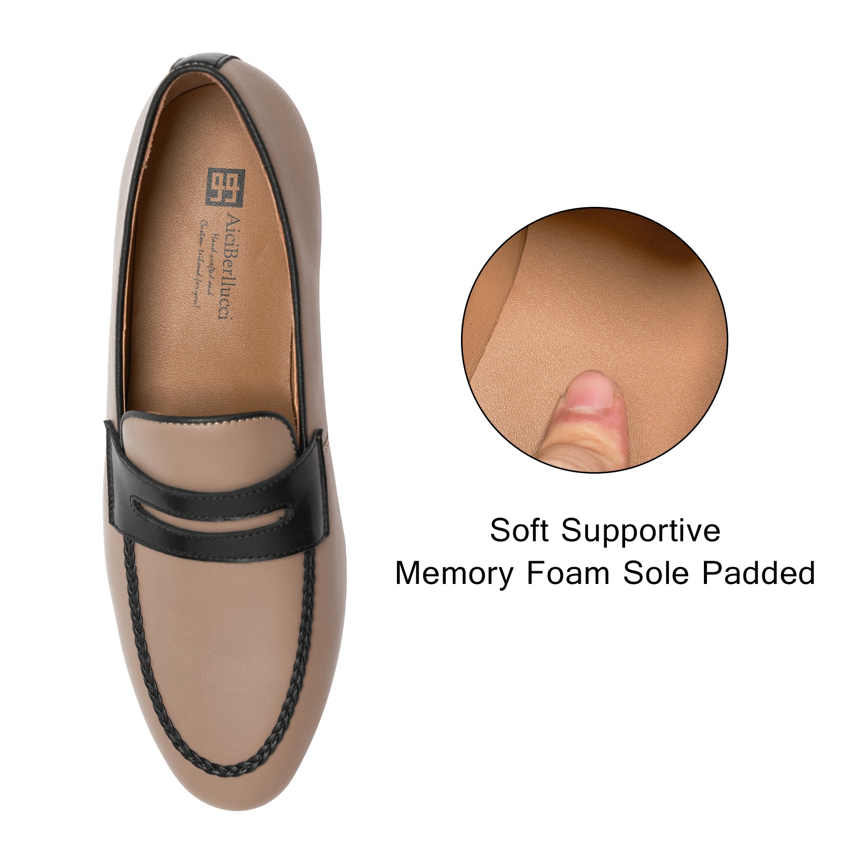 AiciBerllucci  Loraine Penny Loafers for Women Comfort Flat Shoes Slip-on Women Loafers Shoes Casual  Apricot/Black