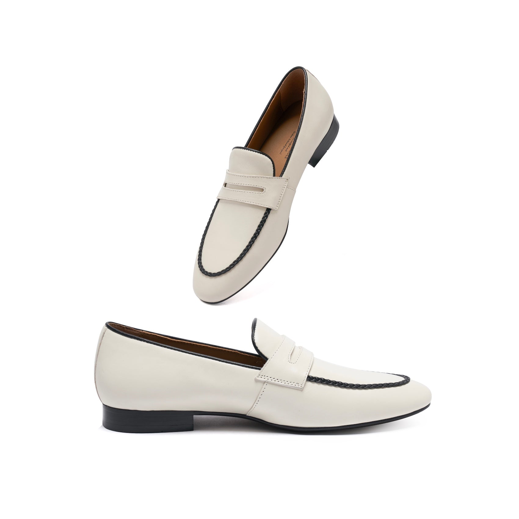 AiciBerllucci Penny Loafers for Women Comfort Flat Shoes Slip-on Women Loafers Shoes Casual Off White/Black