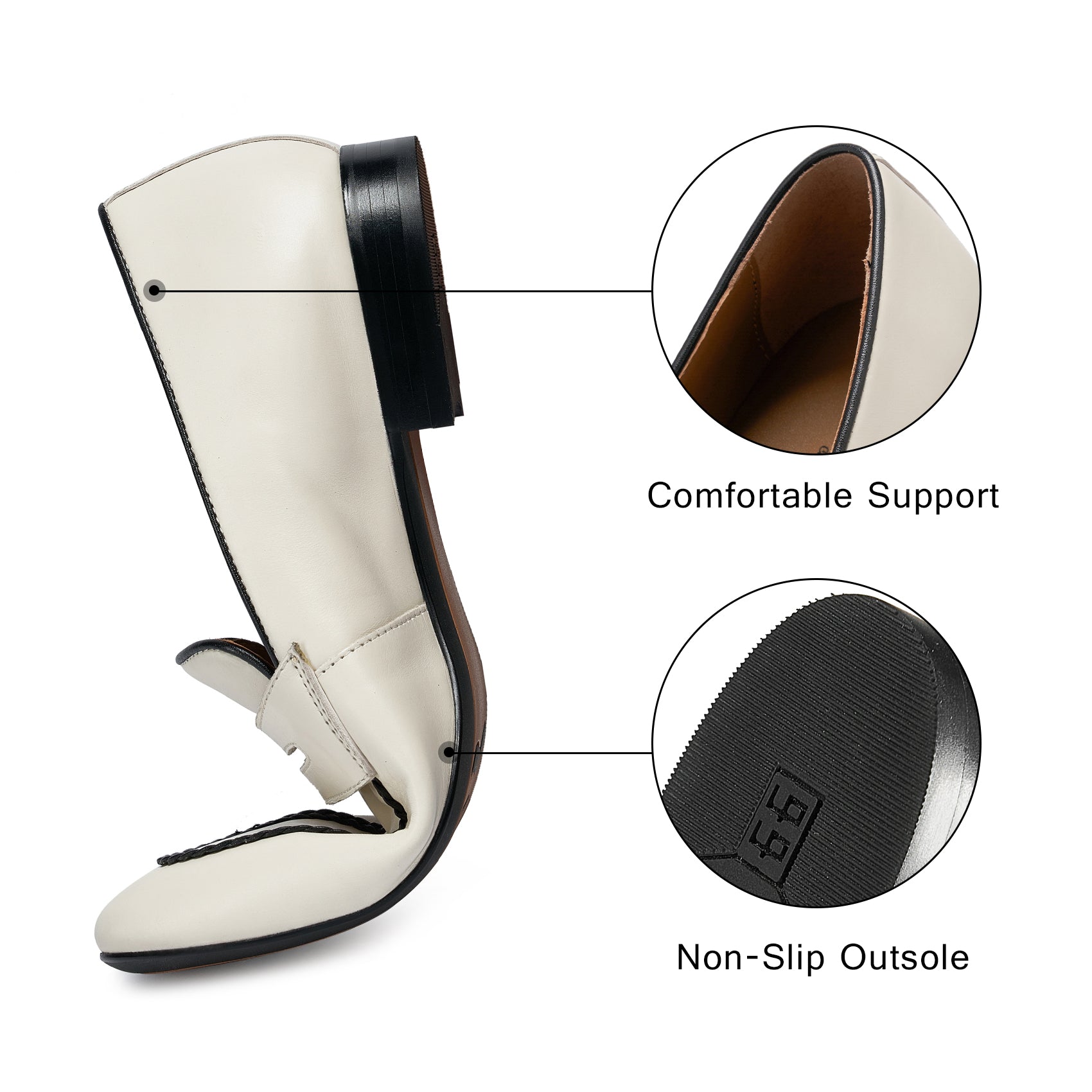 AiciBerllucci Penny Loafers for Women Comfort Flat Shoes Slip-on Women Loafers Shoes Casual Off White/Black