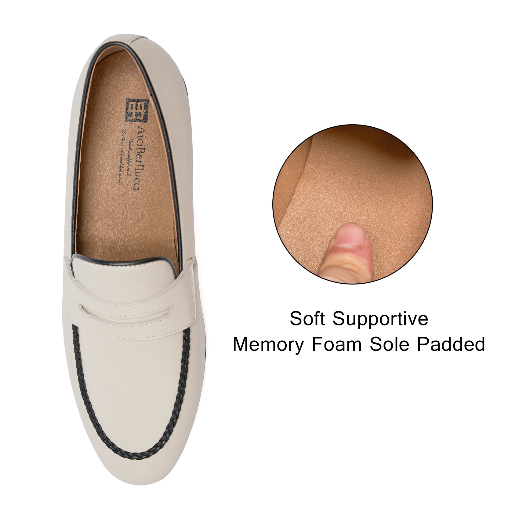 AiciBerllucci Penny Loafers for Women Comfort Flat Shoes Slip-on Women Loafers Shoes Casual Off White/Black