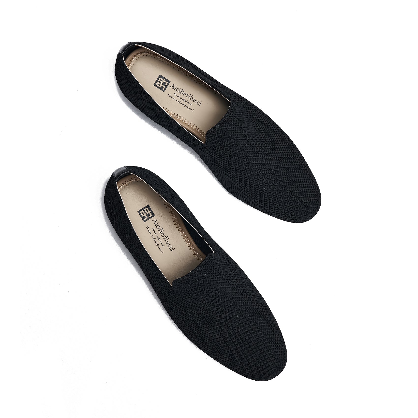 AiciBerllucci Black Knit &Calfskin Leather Upper&Cow Leather Lining-Aina- Women Knit Flat Shoes,Comfort Loafers Penny Moccasins-Slip-on Shoes- Knit Driving Loafers -Round Toe Walking Fashion