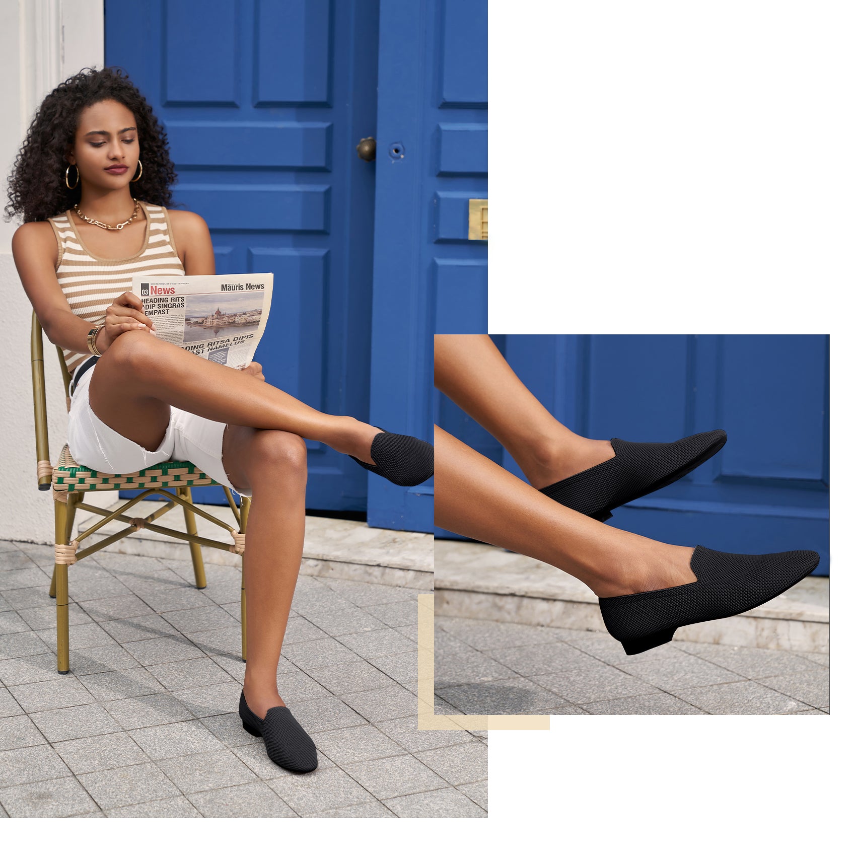 AiciBerllucci Black Knit &Calfskin Leather Upper&Cow Leather Lining-Aina- Women Knit Flat Shoes,Comfort Loafers Penny Moccasins-Slip-on Shoes- Knit Driving Loafers -Round Toe Walking Fashion