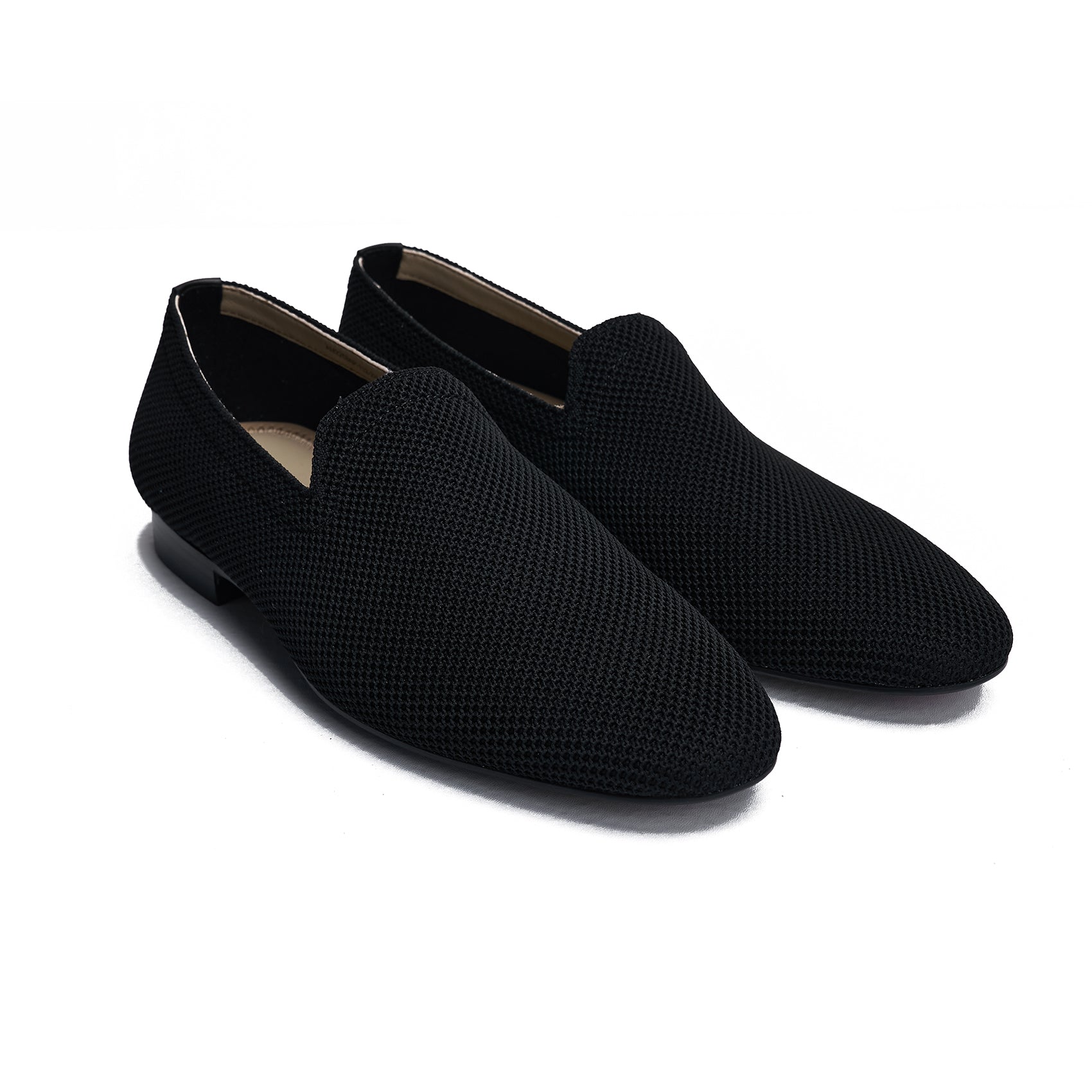 AiciBerllucci Black Knit &Calfskin Leather Upper&Cow Leather Lining-Aina- Women Knit Flat Shoes,Comfort Loafers Penny Moccasins-Slip-on Shoes- Knit Driving Loafers -Round Toe Walking Fashion