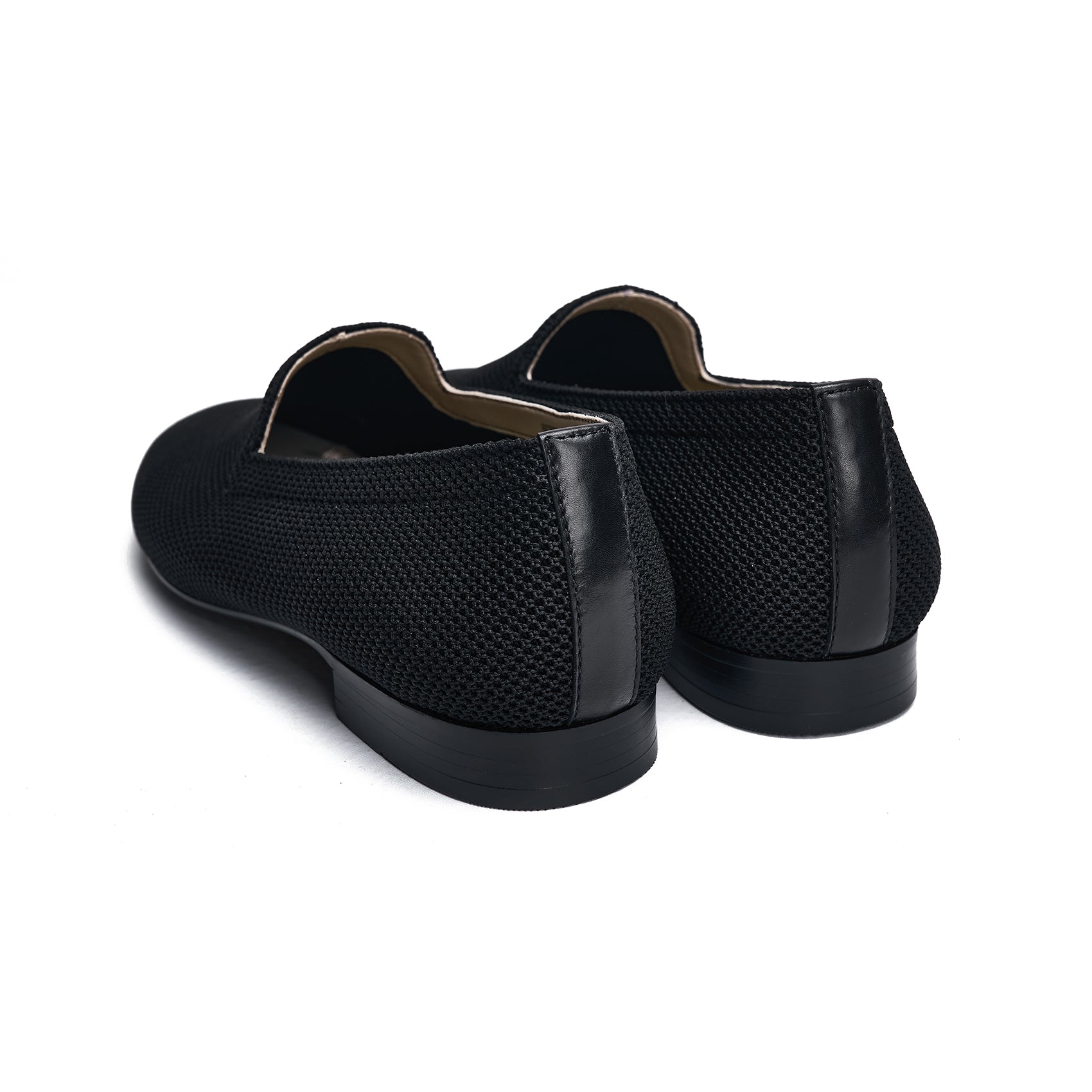 AiciBerllucci Black Knit &Calfskin Leather Upper&Cow Leather Lining-Aina- Women Knit Flat Shoes,Comfort Loafers Penny Moccasins-Slip-on Shoes- Knit Driving Loafers -Round Toe Walking Fashion