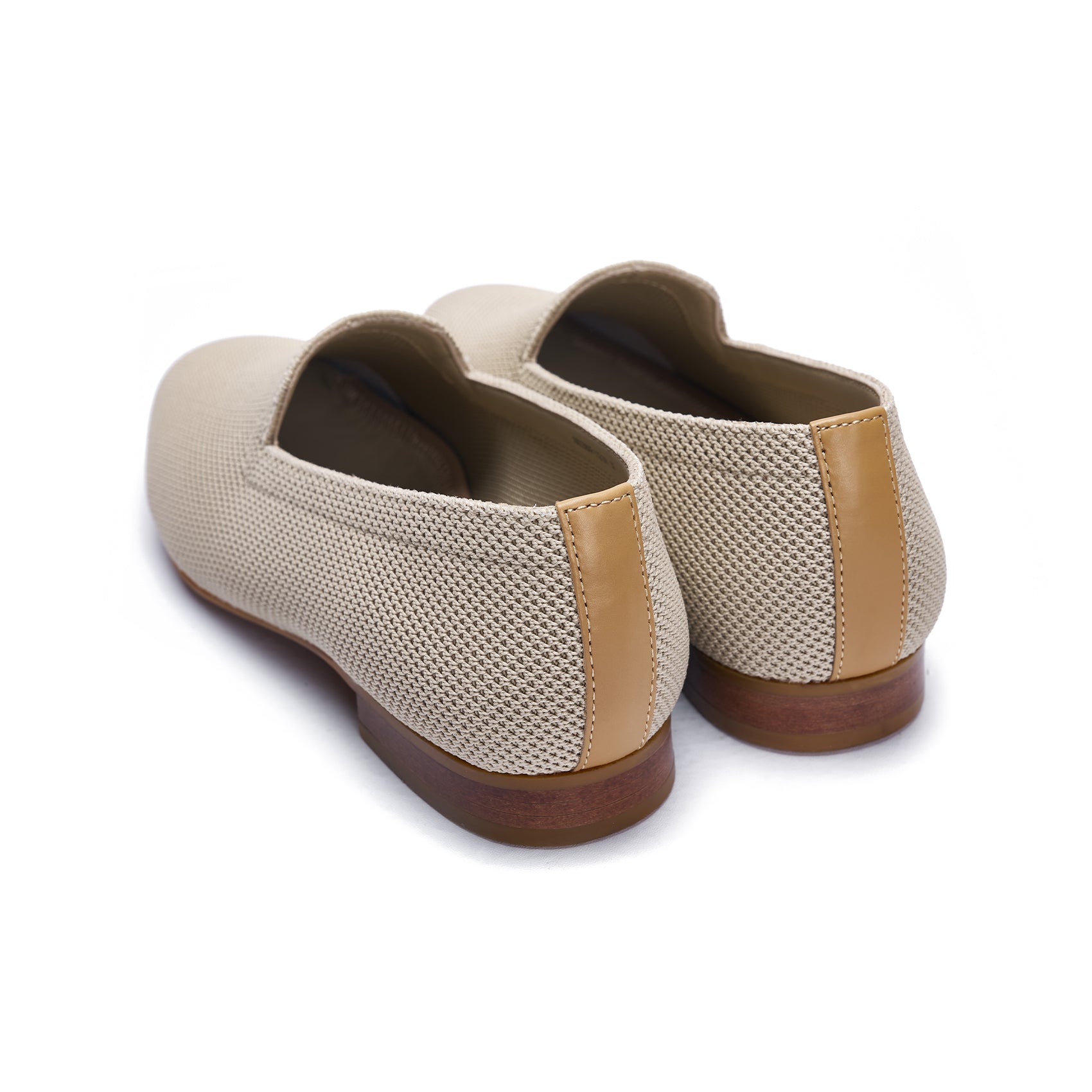 AiciBerllucci Apricot Knit &Calfskin Leather Upper&Cow Leather Lining-Aina- Women Knit Flat Shoes,Comfort Loafers Penny Moccasins-Slip-on Shoes- Knit Driving Loafers -Round Toe Walking Fashion