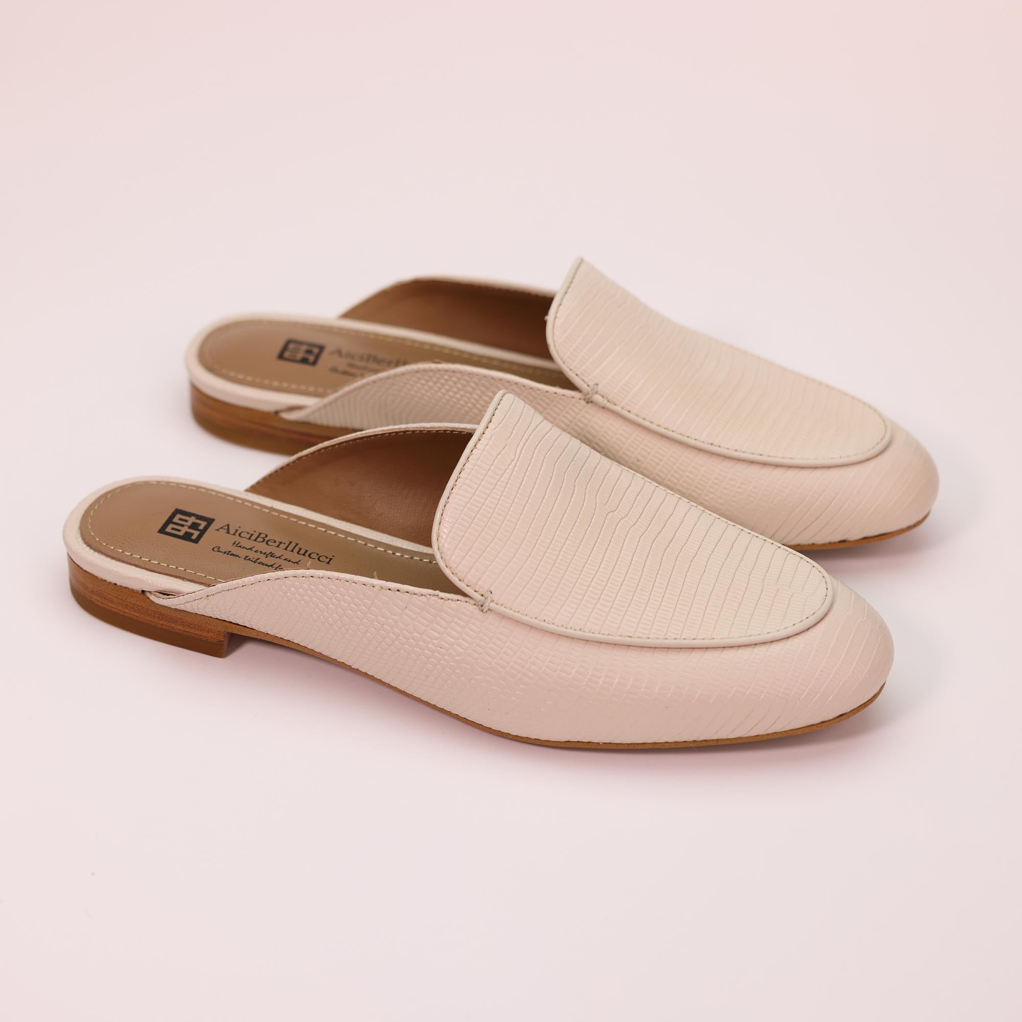 AiciBerllucci Nude Lizard Embossed Cowhide & Sheepskin lining- Selene -Women's Leather Loafer in summer- Sleek Loafers Slip on Shoes-Casual Flat Shoes