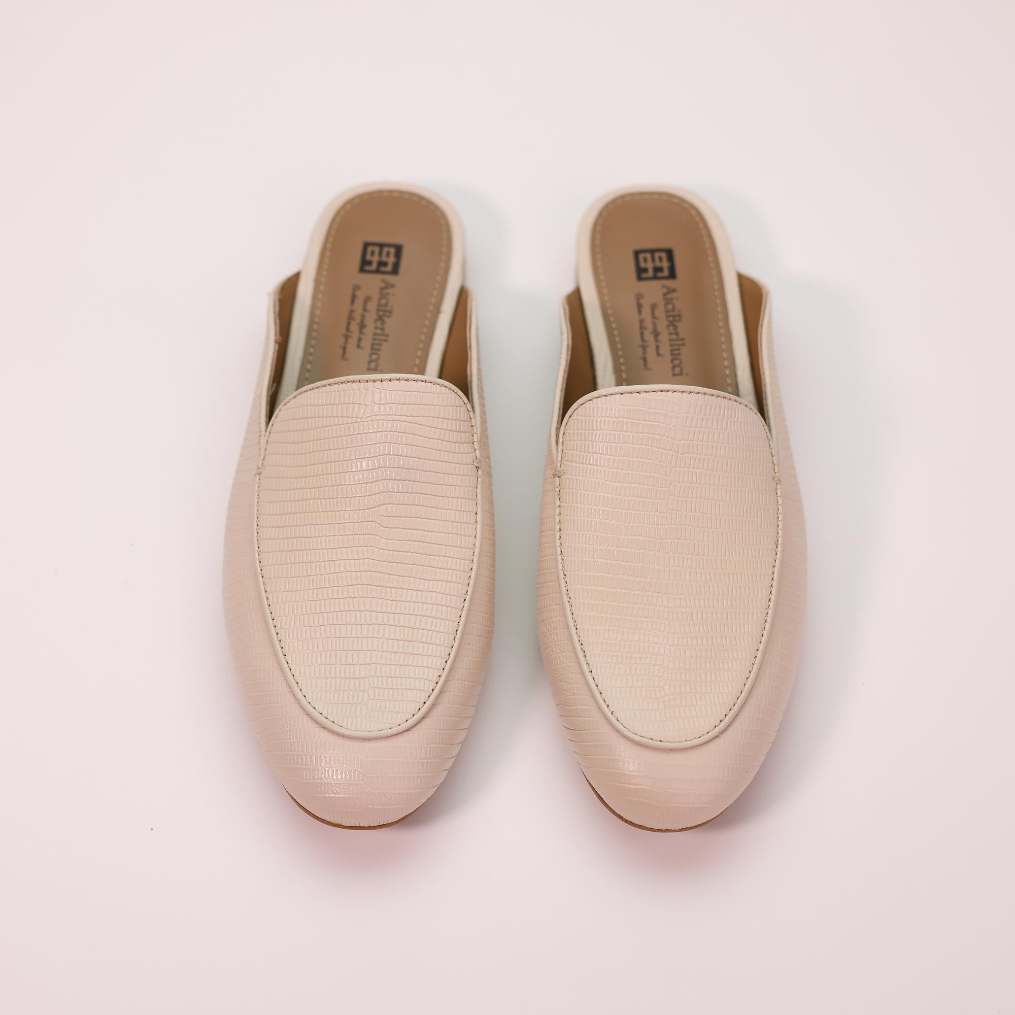 AiciBerllucci Nude Lizard Embossed Cowhide & Sheepskin lining- Selene -Women's Leather Loafer in summer- Sleek Loafers Slip on Shoes-Casual Flat Shoes