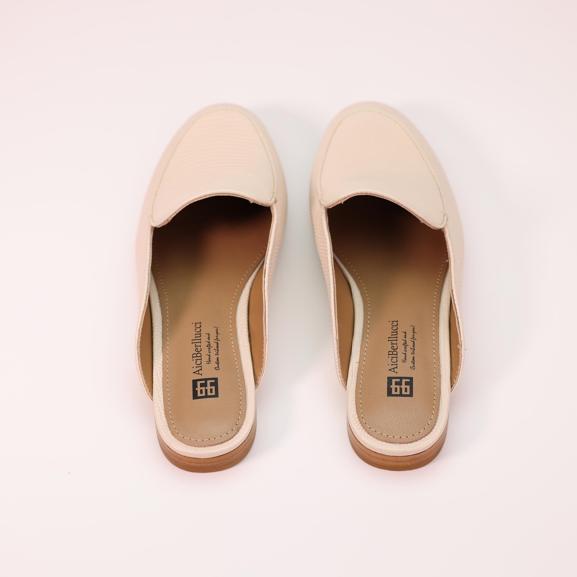 AiciBerllucci Nude Lizard Embossed Cowhide & Sheepskin lining- Selene -Women's Leather Loafer in summer- Sleek Loafers Slip on Shoes-Casual Flat Shoes