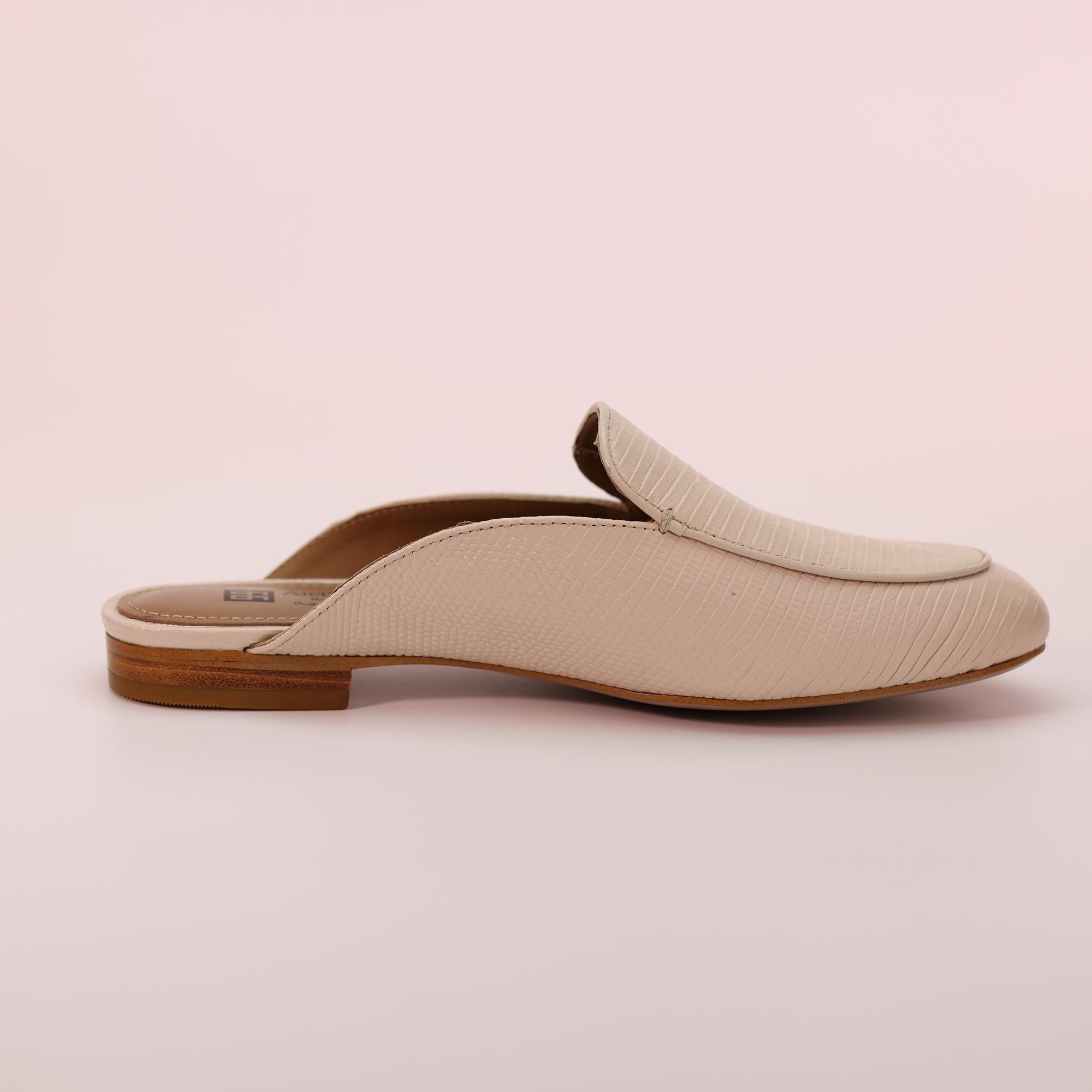 AiciBerllucci Nude Lizard Embossed Cowhide & Sheepskin lining- Selene -Women's Leather Loafer in summer- Sleek Loafers Slip on Shoes-Casual Flat Shoes