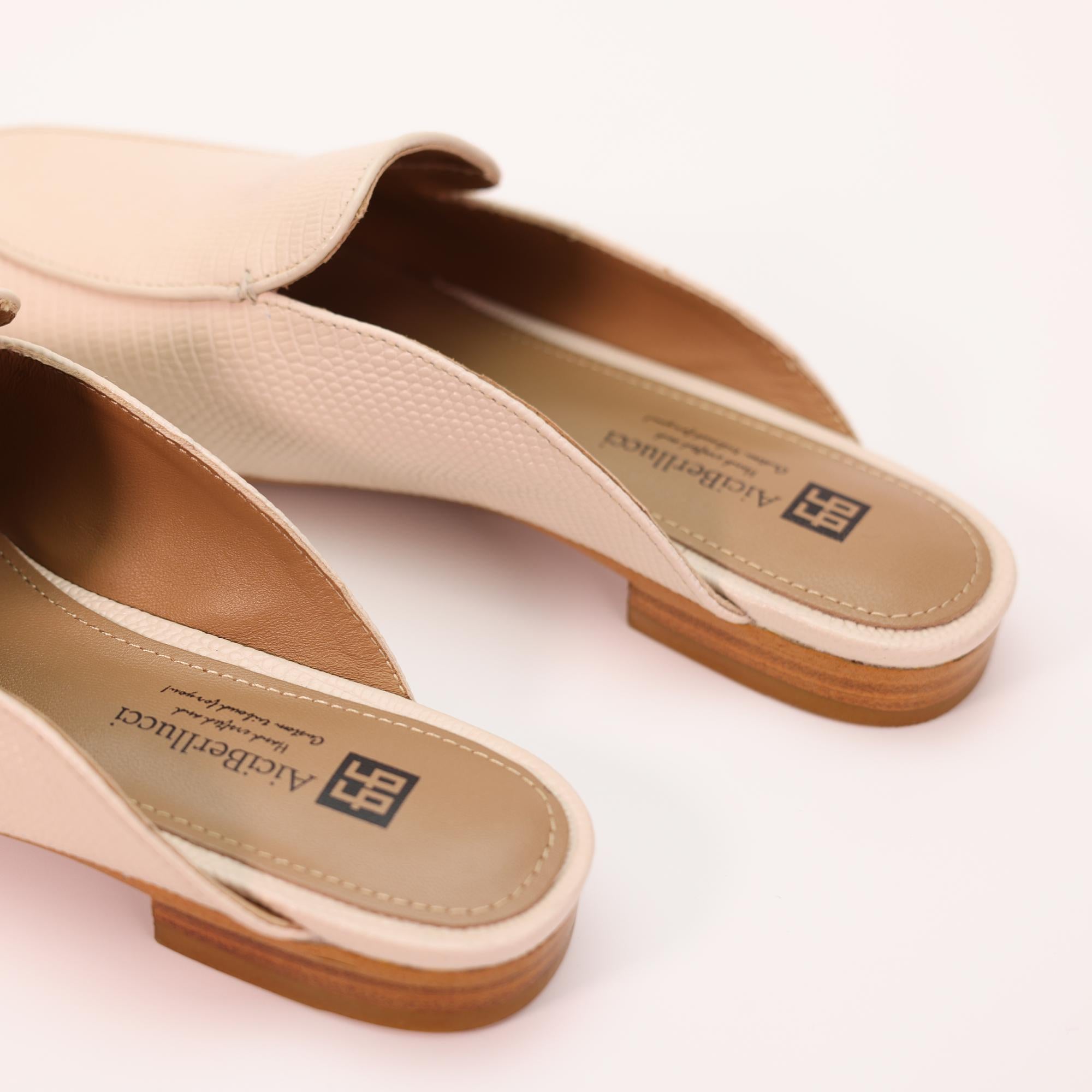 AiciBerllucci Nude Lizard Embossed Cowhide & Sheepskin lining- Selene -Women's Leather Loafer in summer- Sleek Loafers Slip on Shoes-Casual Flat Shoes