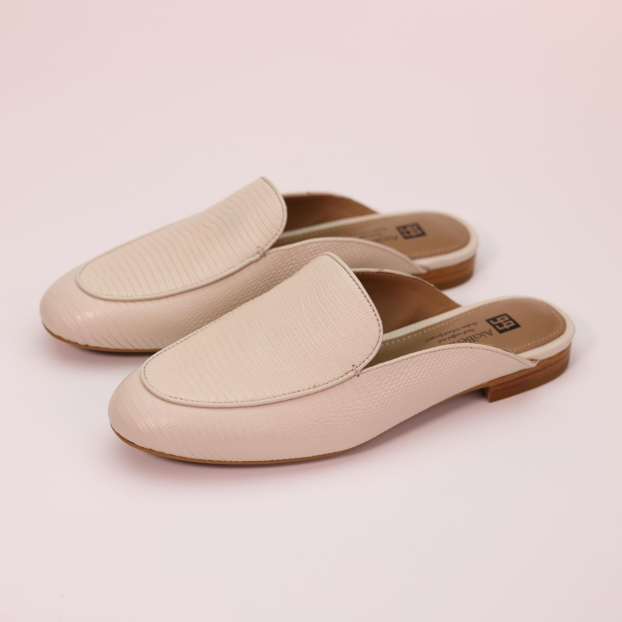 AiciBerllucci Nude Lizard Embossed Cowhide & Sheepskin lining- Selene -Women's Leather Loafer in summer- Sleek Loafers Slip on Shoes-Casual Flat Shoes