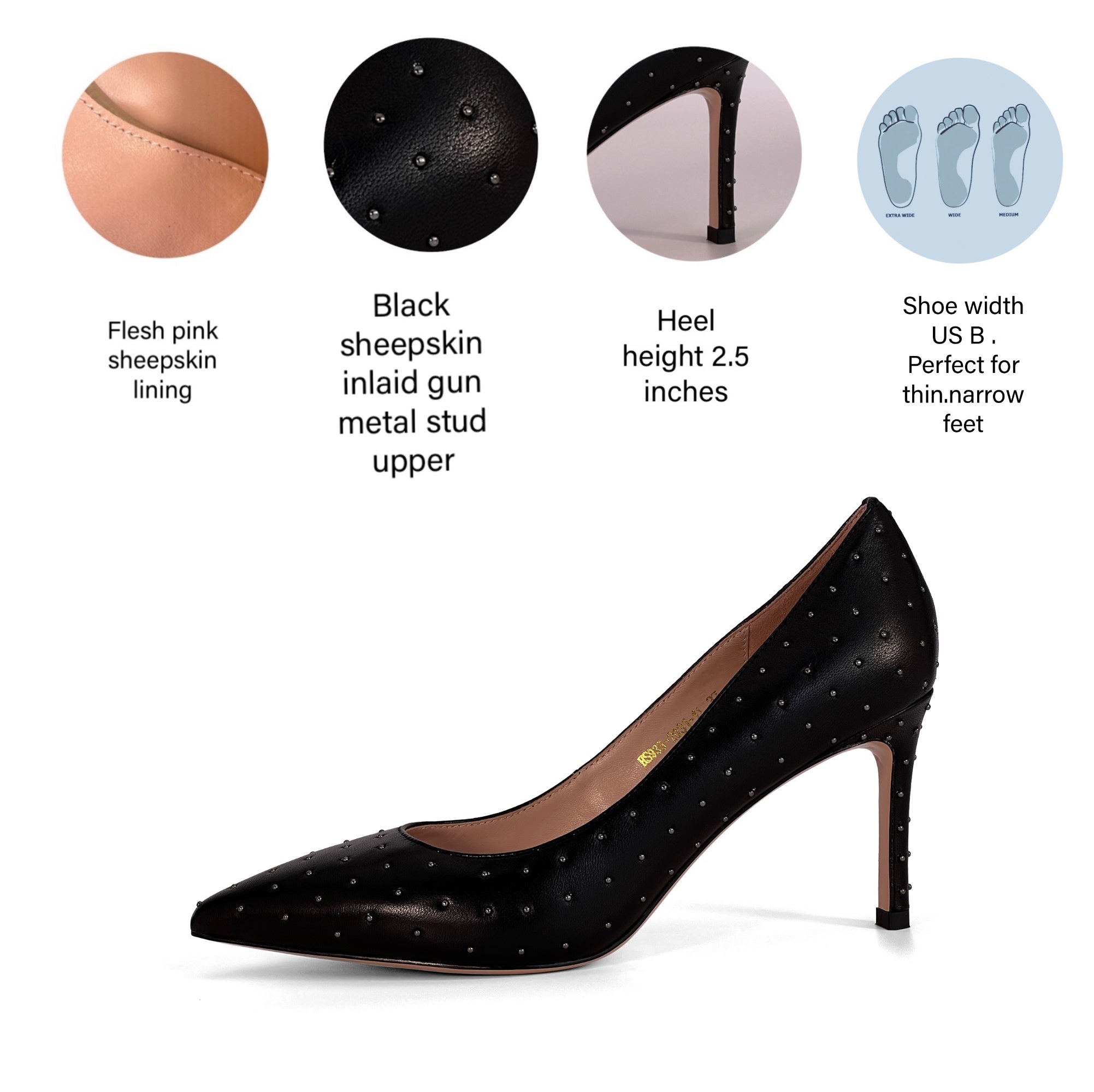 INCI MEG   Women's Genuine Sheepskin Pump Shoes - 2.5-Inch Mid-Heel Dress Pumps, Classic Comfortable Court Shoes for Formal & Casual Wear