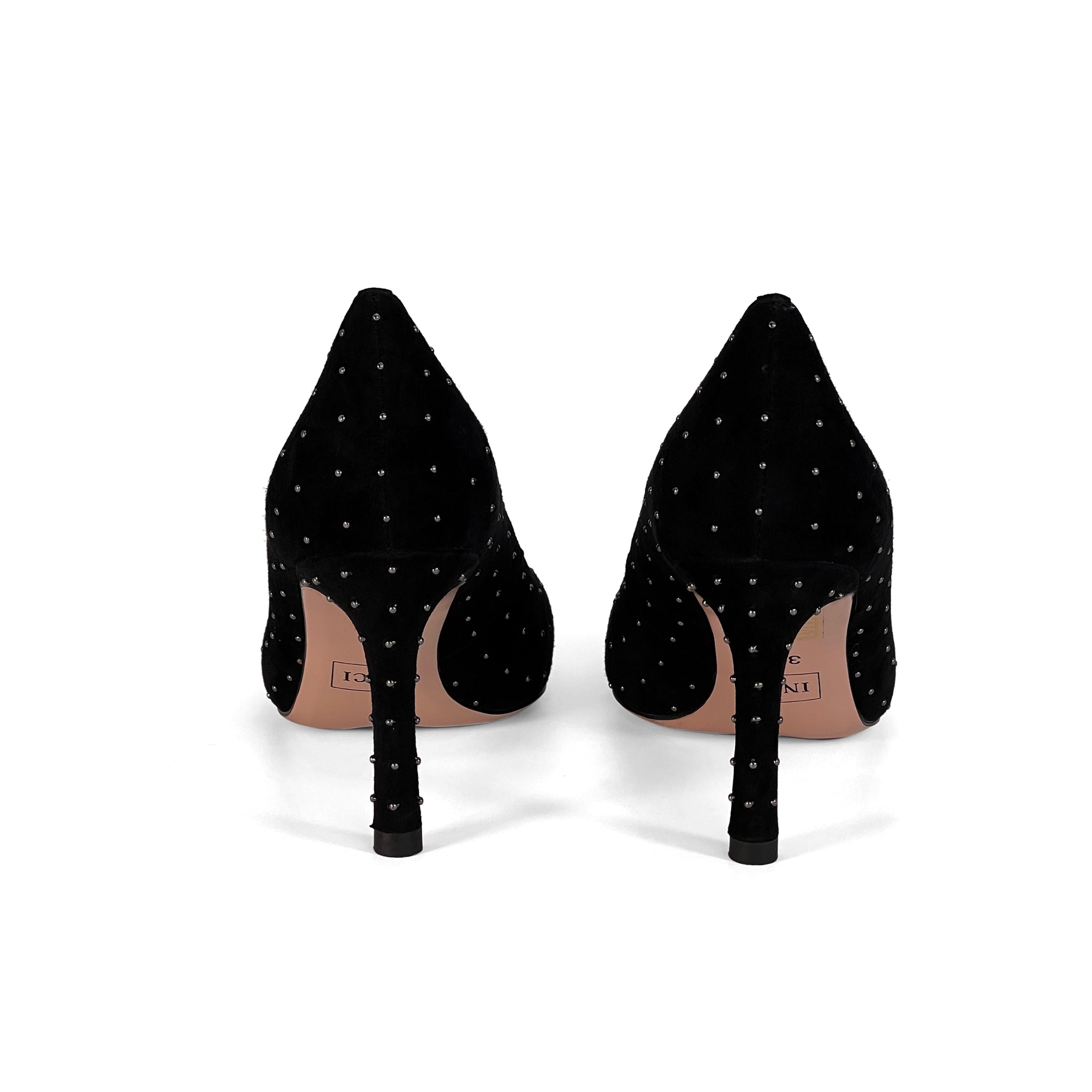 INCI MEG Women's Genuine Black cashmereleather upper with gun metal rivets Pump Shoes - 2.5-Inch Mid-Heel Dress Pumps, Classic Comfortable Court Shoes for Formal & Casual Wear