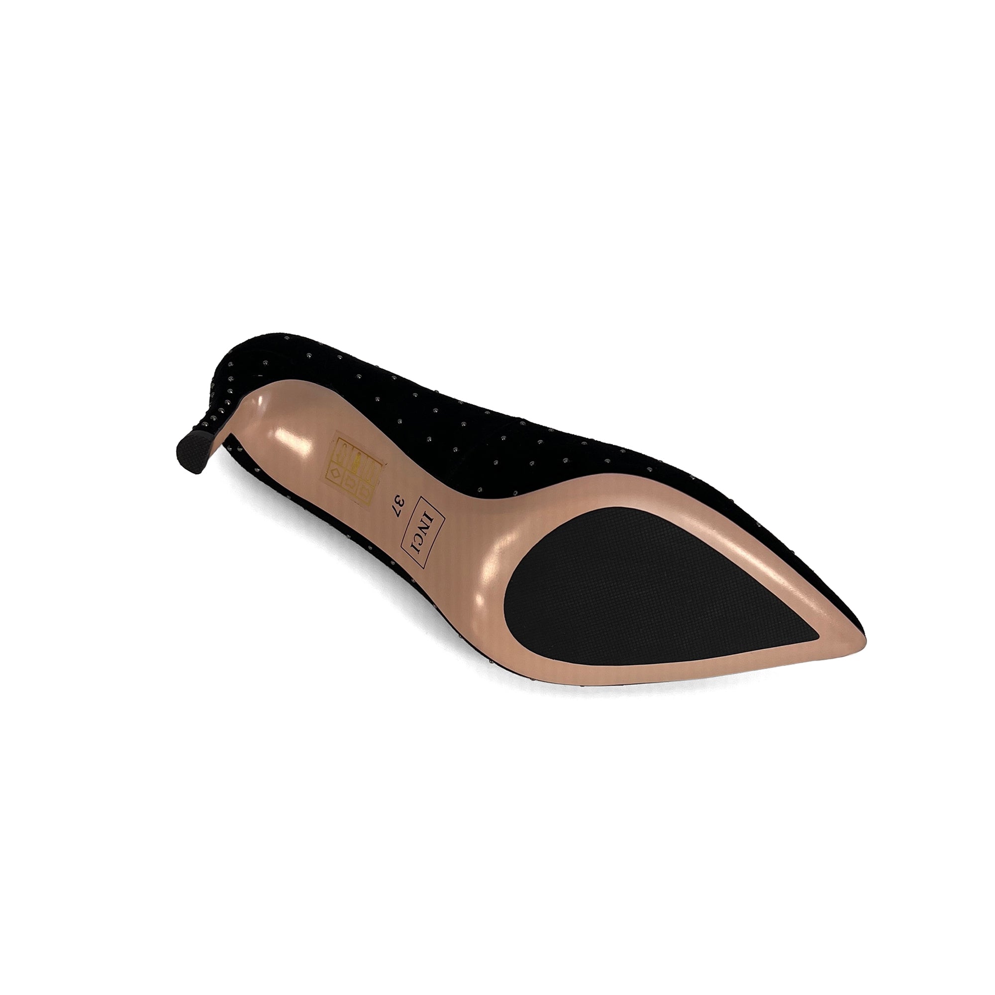 INCI MEG Women's Genuine Black cashmereleather upper with gun metal rivets Pump Shoes - 2.5-Inch Mid-Heel Dress Pumps, Classic Comfortable Court Shoes for Formal & Casual Wear