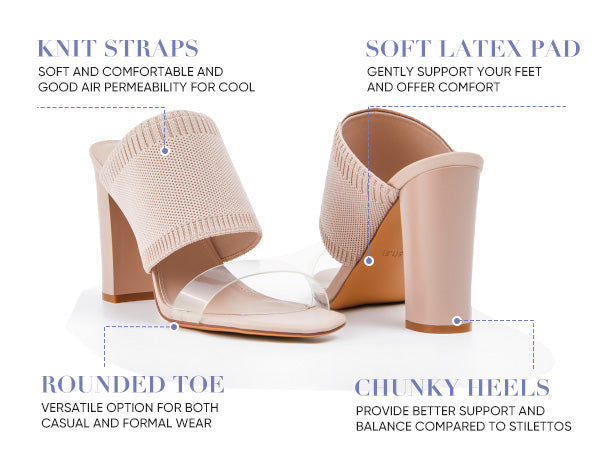 AiciBerllucci -Grace -Nude-Pink   Heels for Women,Knit Transparent Strap Sandals, High Heels Open Toe Slip On Sandals, Transparent Shoes for Women