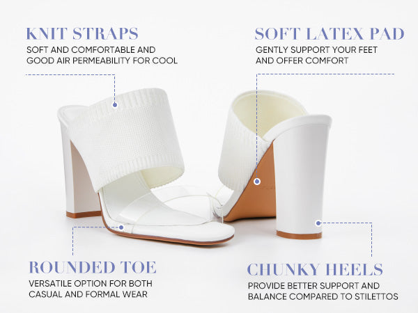 AiciBerllucci -Grace -White  Heels for Women,Knit Transparent Strap Sandals, High Heels Open Toe Slip On Sandals, Transparent Shoes for Women