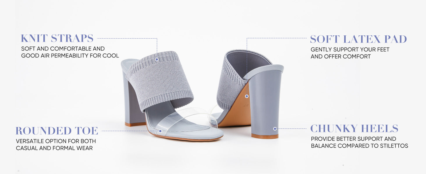 AiciBerllucci -Grace -Sliver Heels for Women,Knit Transparent Strap Sandals, High Heels Open Toe Slip On Sandals, Transparent Shoes for Women