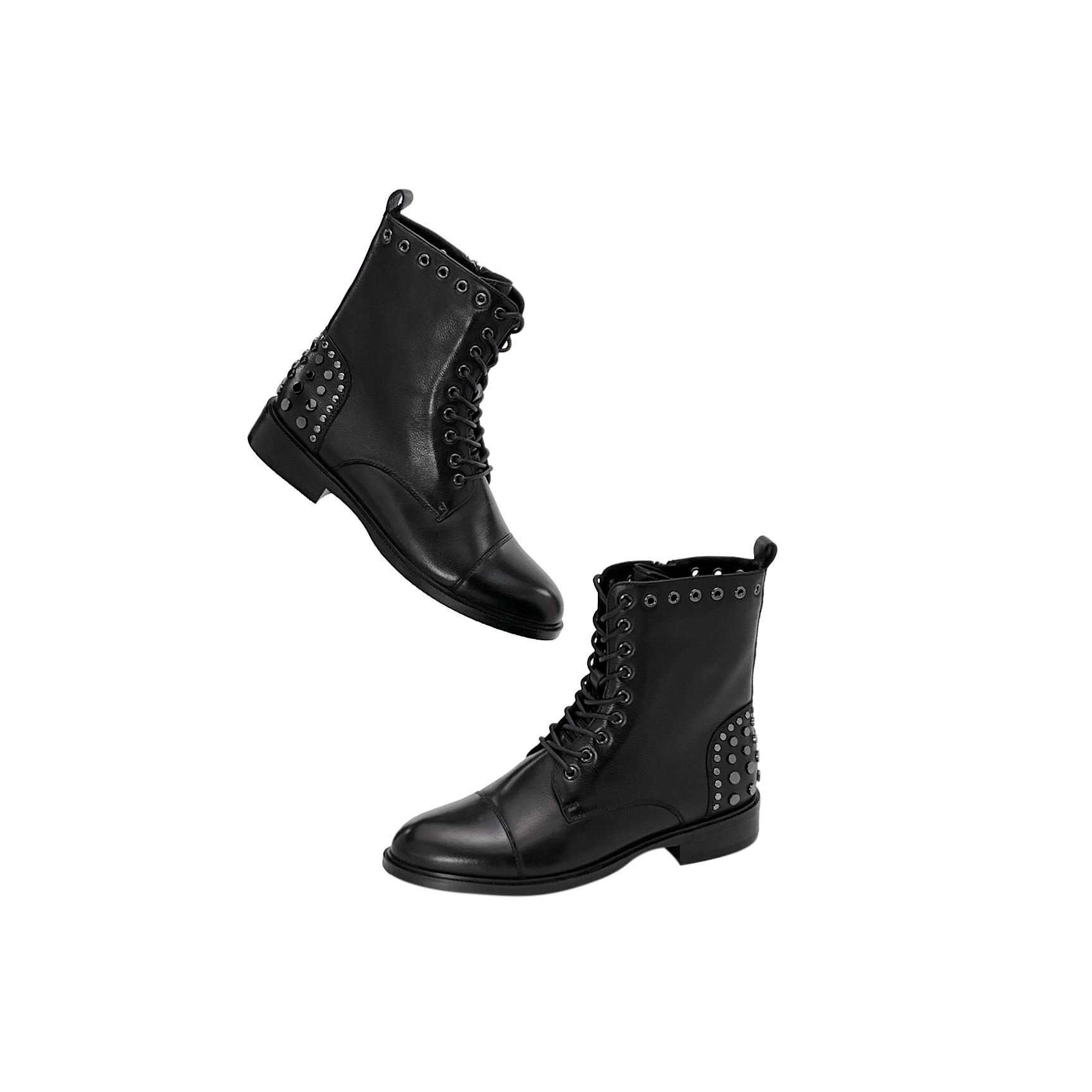 AiciBerllucci Nakita2 Winter Dress Boots for Women,Women's Low Heel Boot,Fashion Leather Lace-Up Boots Tall,Zippers Round Toe Booties Shoes Combat Boot