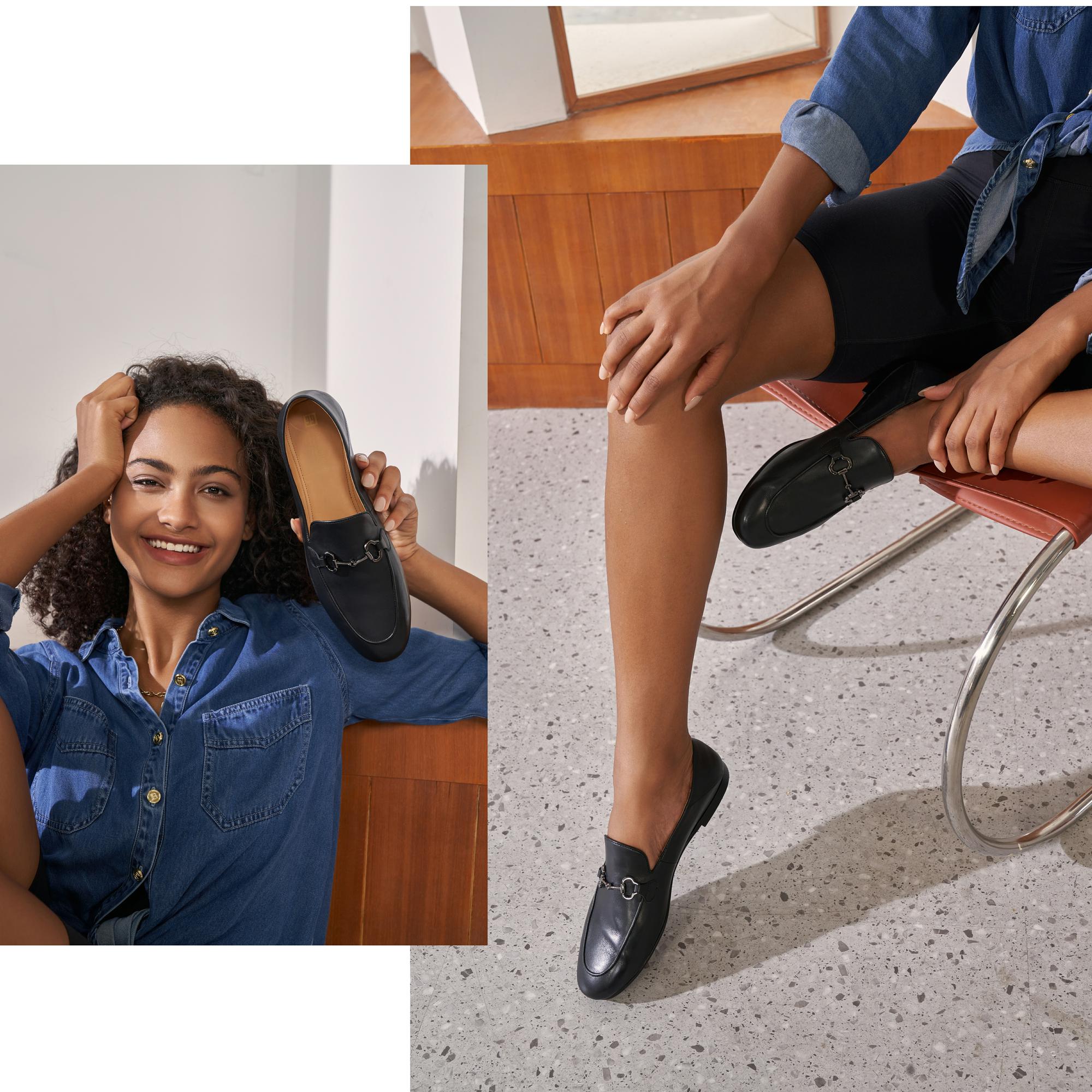 AiciBerllucci Women's Leather Loafer,Casual Loafers Shoes, Slip on Loafers Shoes for Women,Soft Comfort Flat Loafer Shoes for Ladies Black COCO